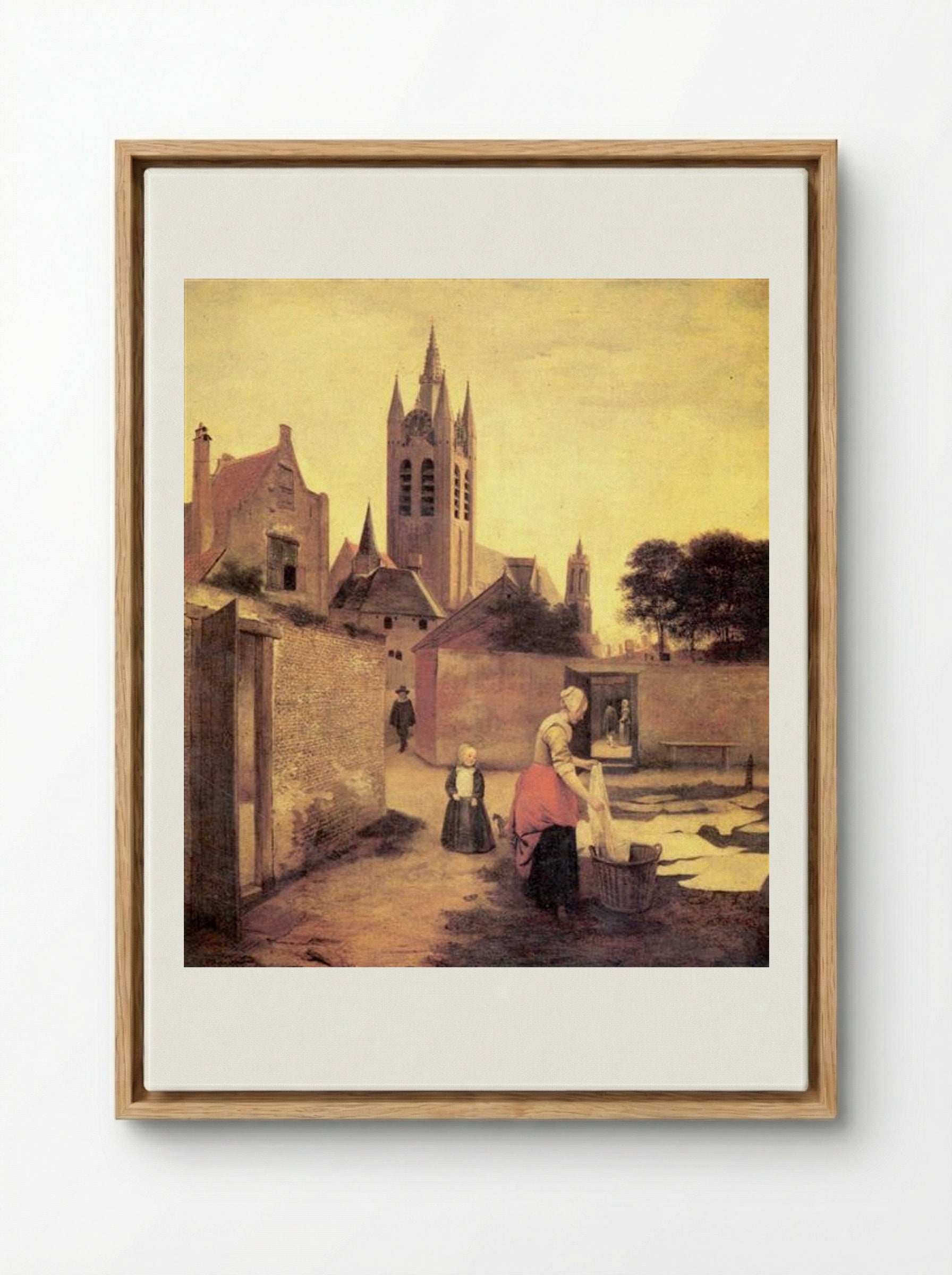 A Woman and a Child on a Bleichwiese - Pieter de Hooch - Framed Canvas Wood