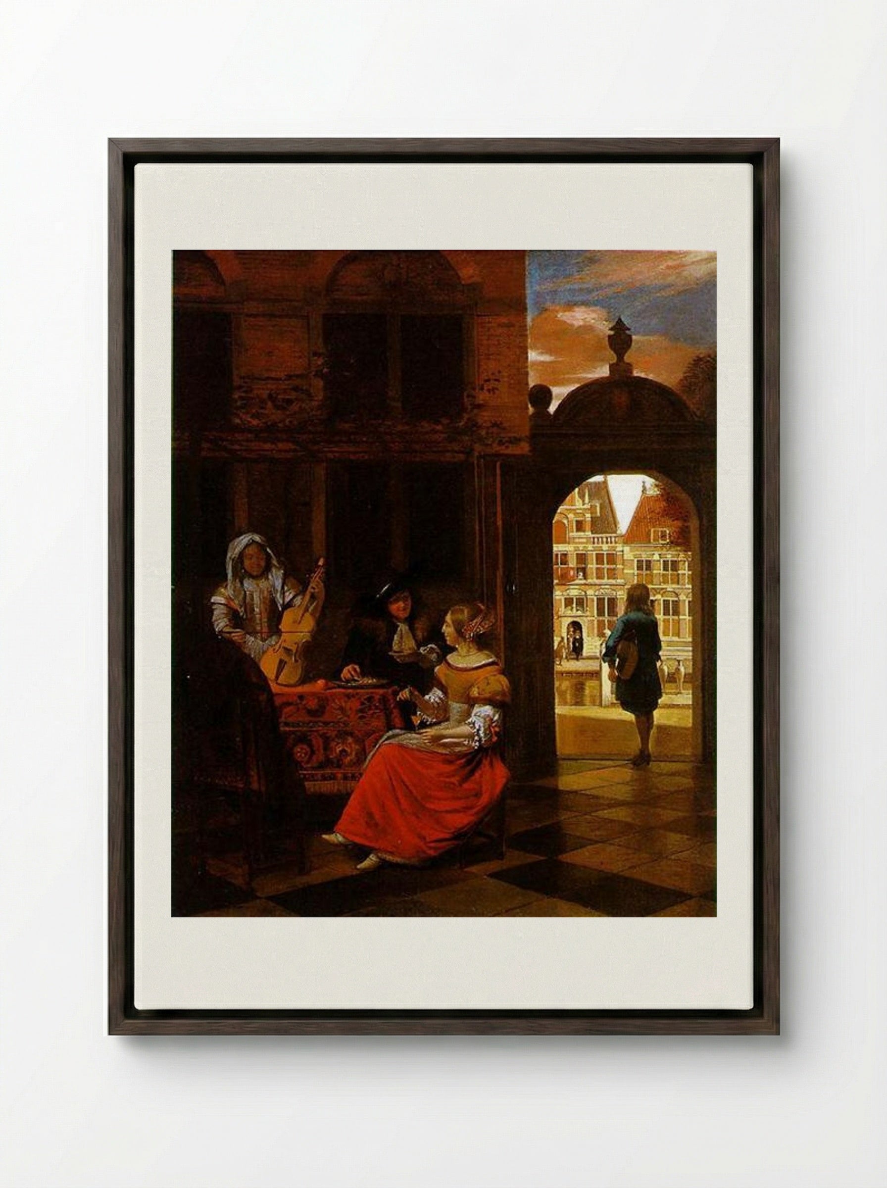 A Musical Party - Pieter de Hooch - Framed Canvas Dark Wood