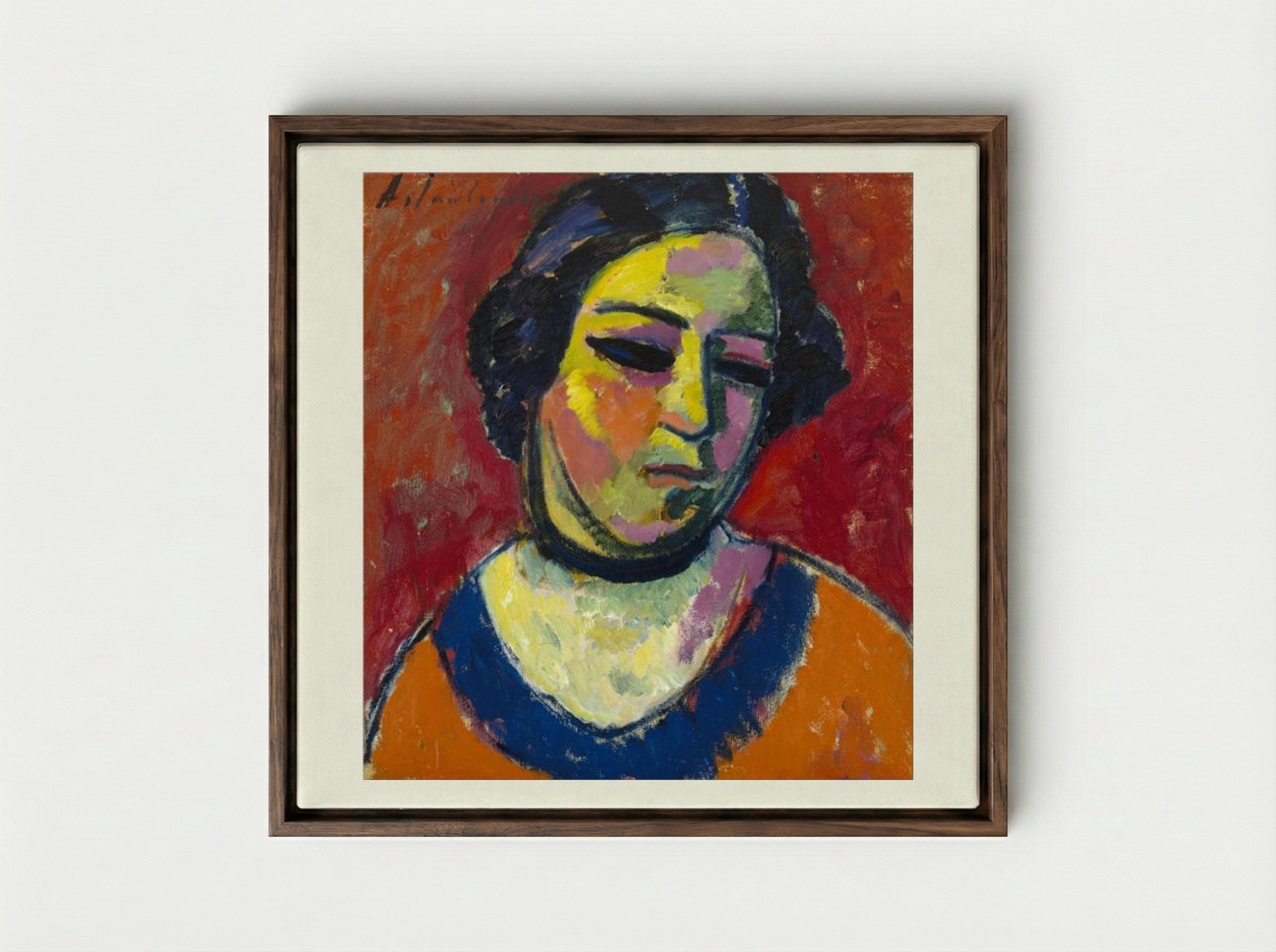 Portrait of a Woman - Alexej von Jawlensky - Framed Canvas Dark Wood
