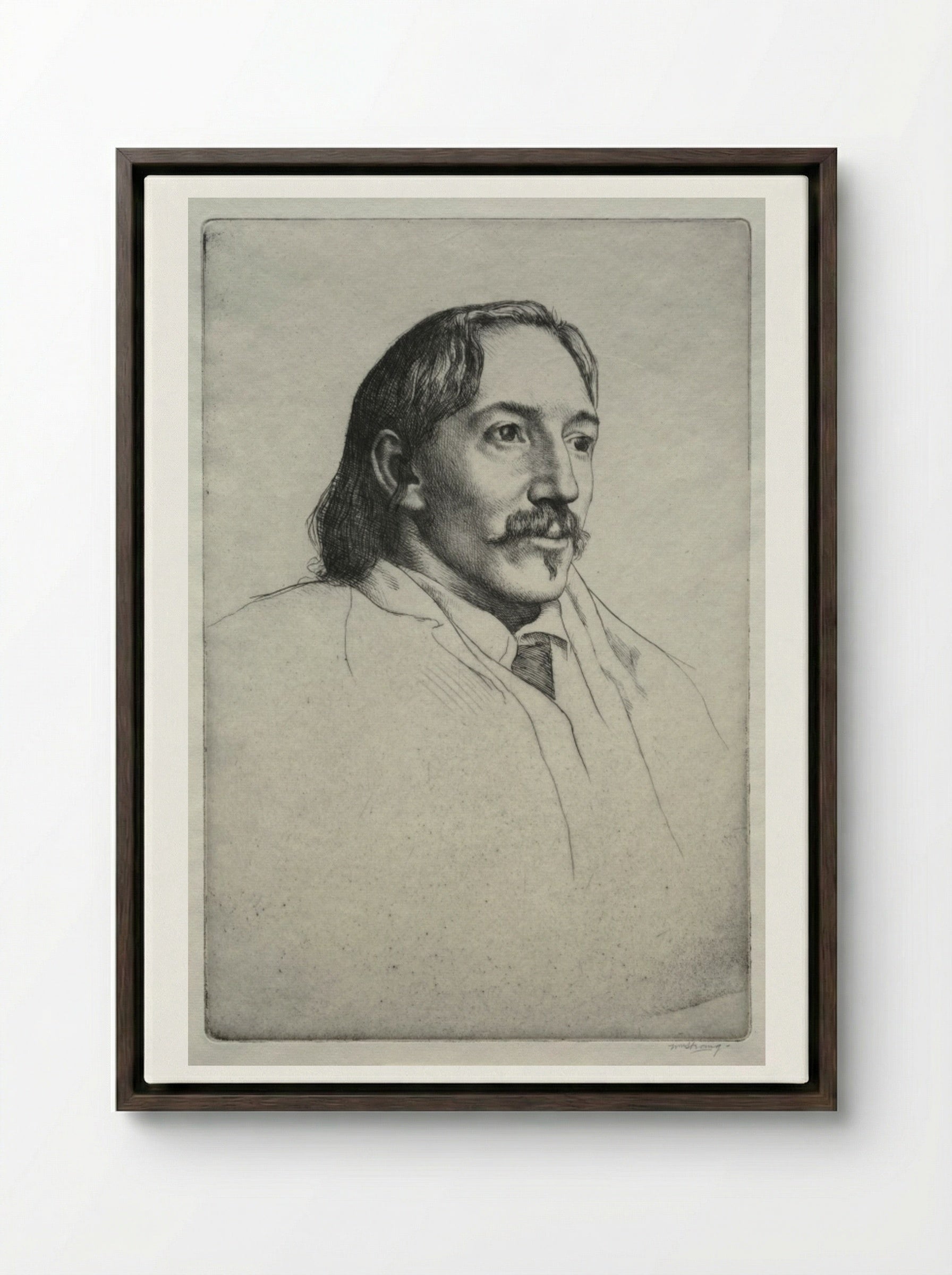 Robert Louis Balfour Stevenson - William Strang - Framed Canvas Dark Wood