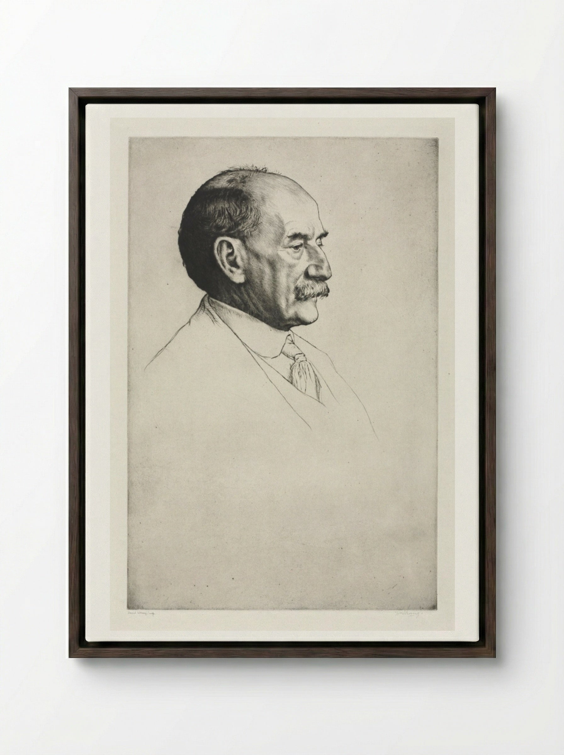 Thomas Hardy, Facing Right - William Strang - Framed Canvas Dark Wood