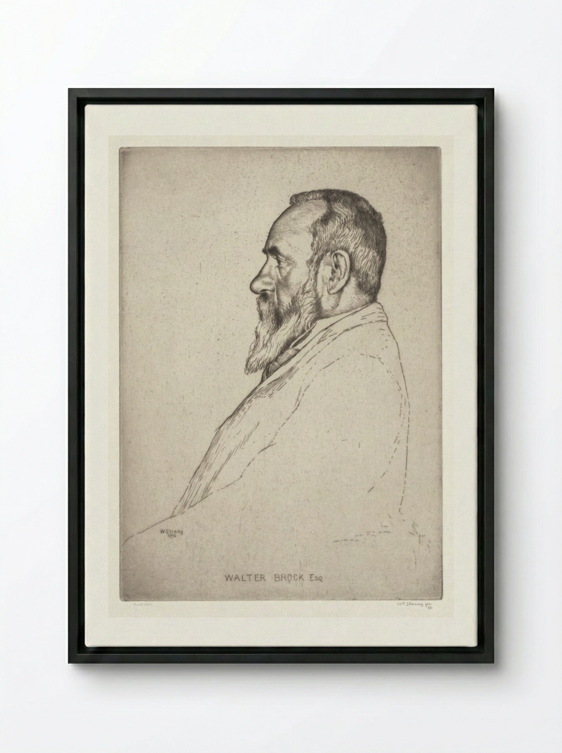 Portrait of Walter Brock - William Strang - Framed Canvas Black