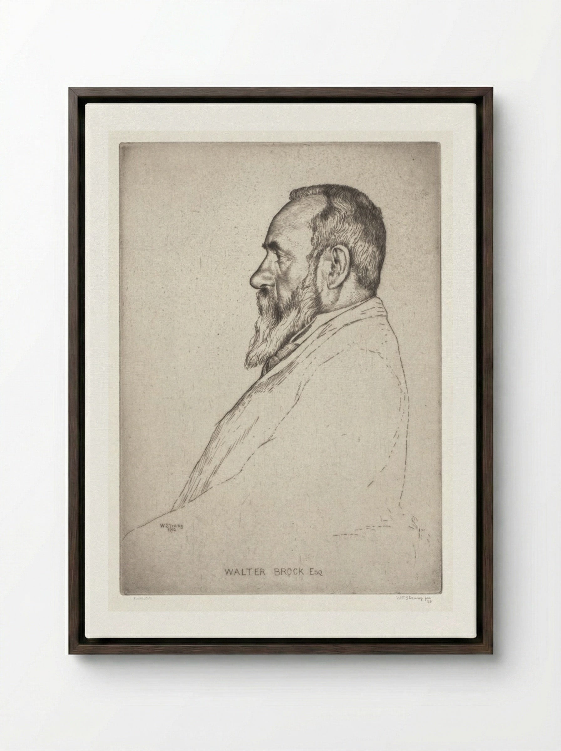 Portrait of Walter Brock - William Strang - Framed Canvas Dark Wood