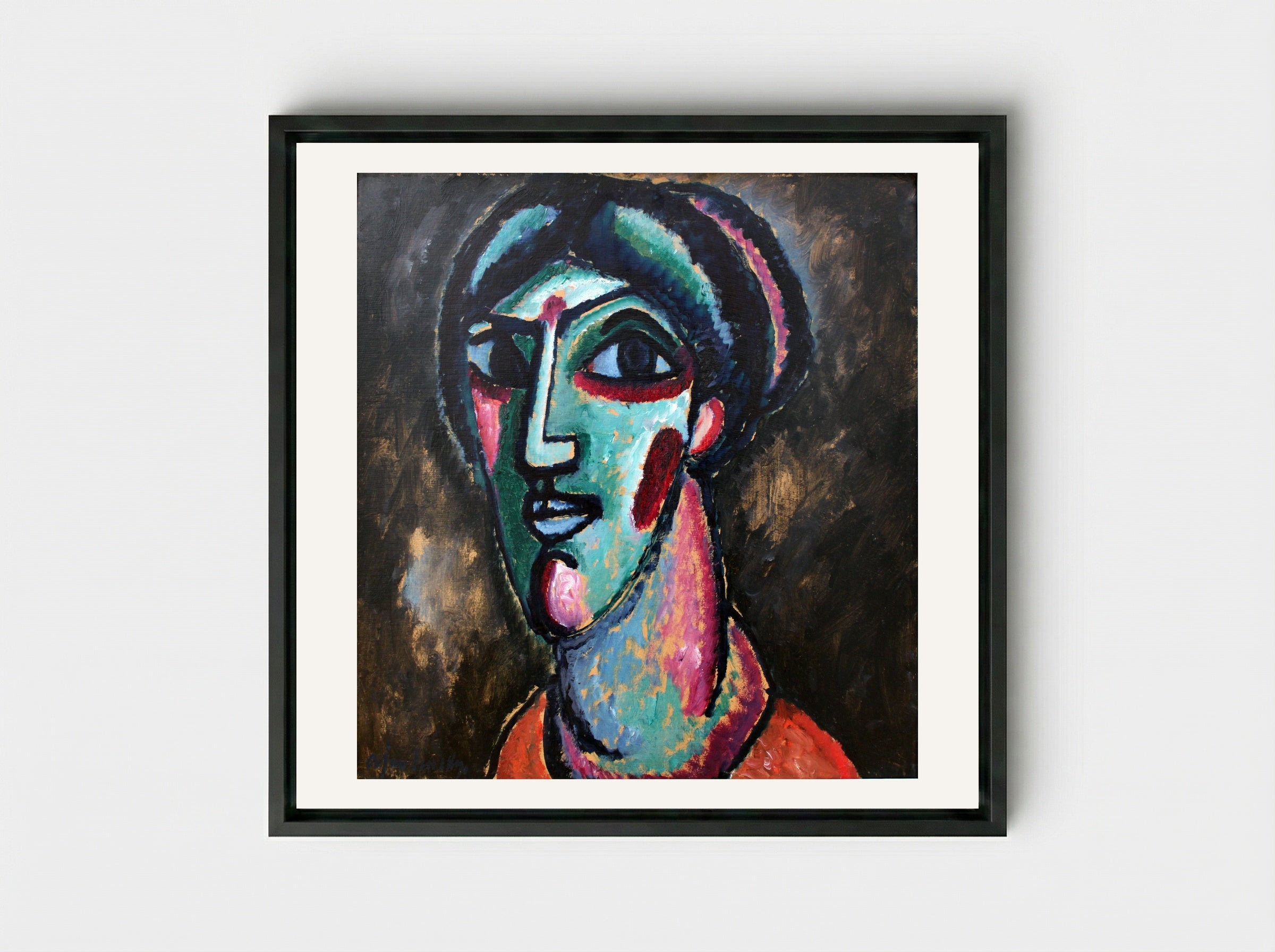 Head in Black and Green - Alexej von Jawlensky - Framed Canvas Black