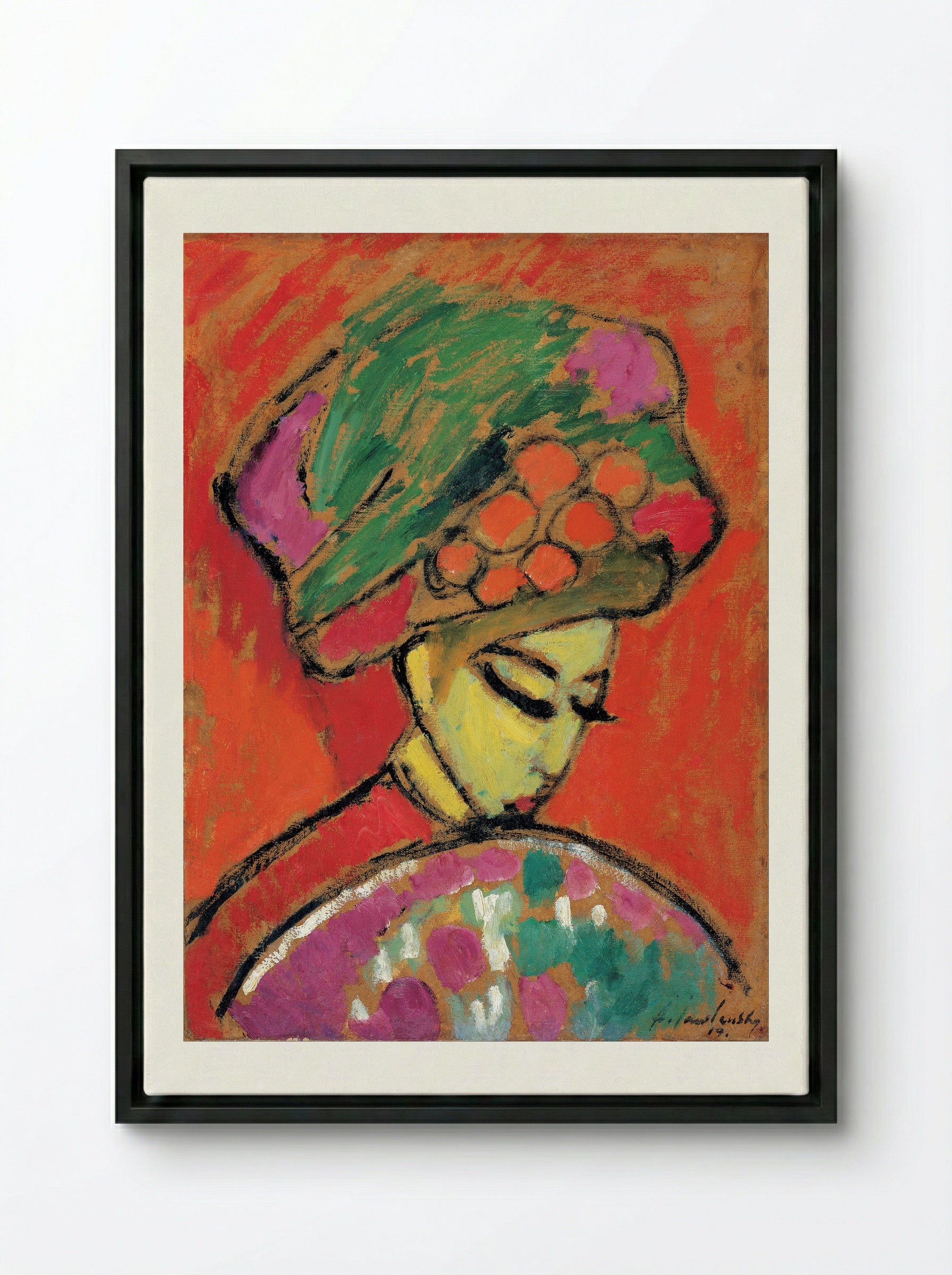 Schokko with Red Hat - Alexej von Jawlensky - Framed Canvas Black
