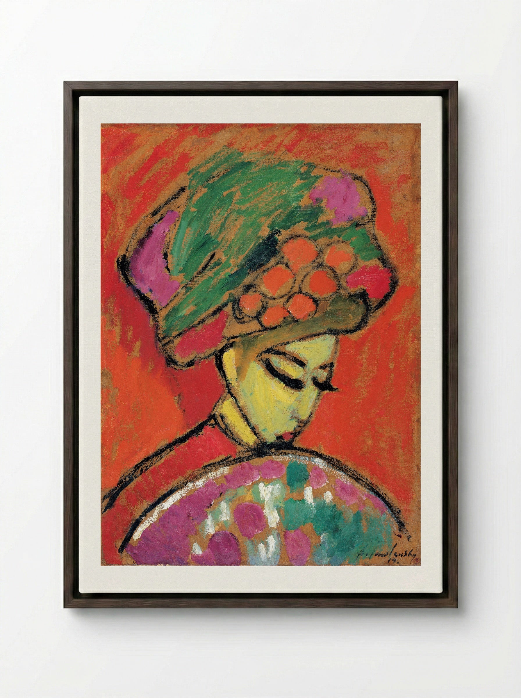 Schokko with Red Hat - Alexej von Jawlensky - Framed Canvas Dark Wood