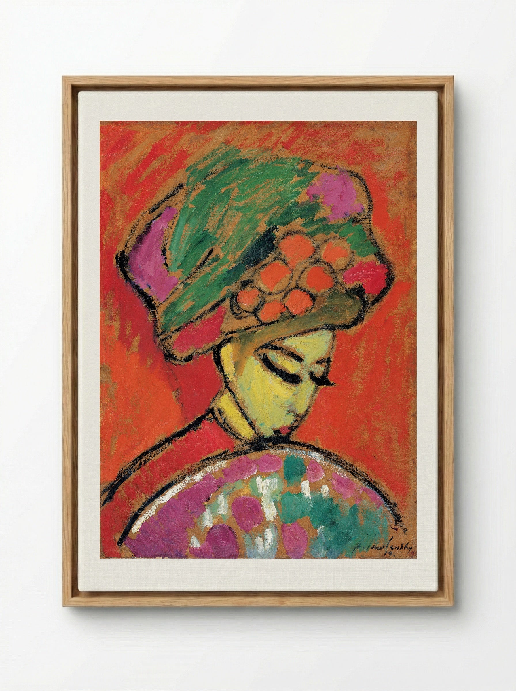 Schokko with Red Hat - Alexej von Jawlensky - Framed Canvas Wood