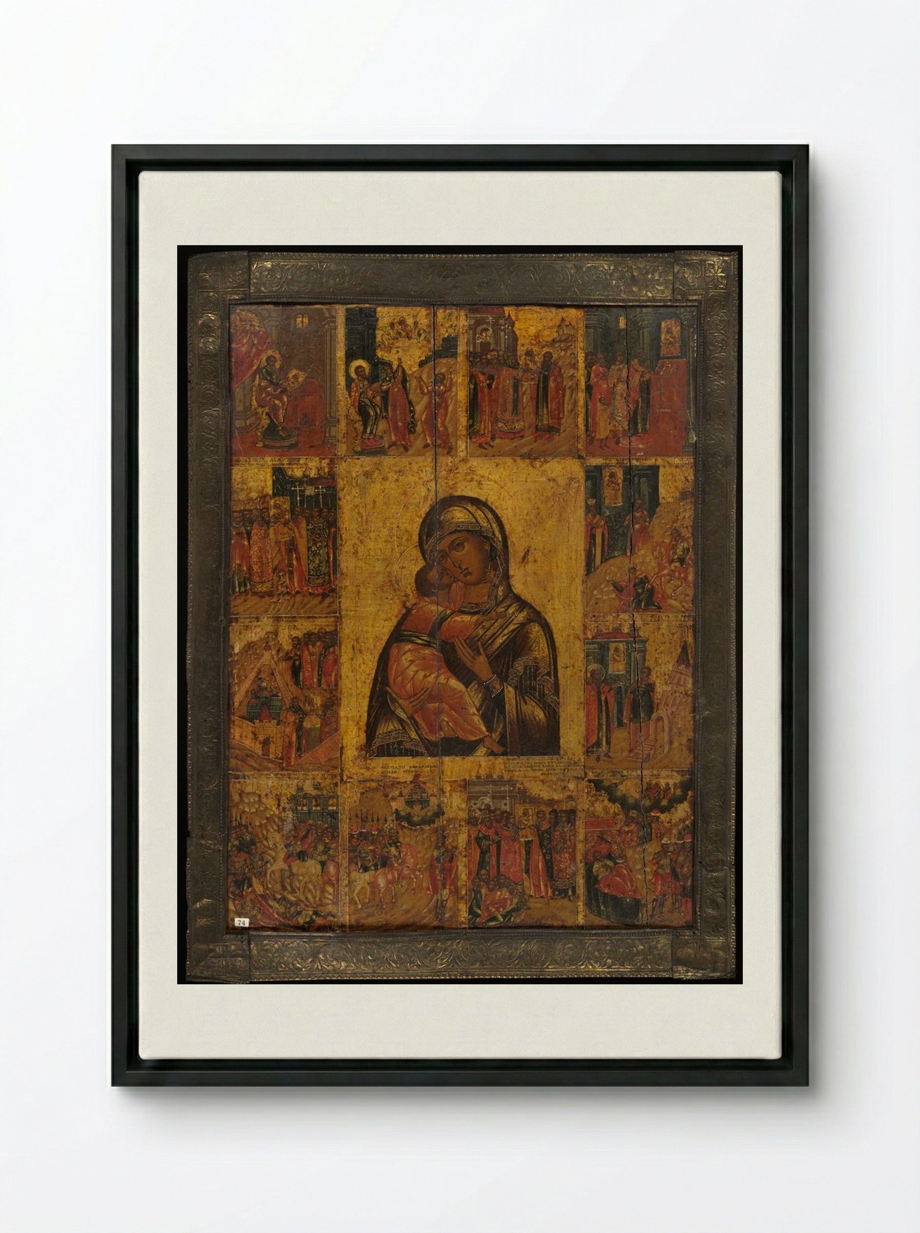 The Virgin of Vladimir with Twelve Scenes - Fine Art Print - Framed Canvas Black