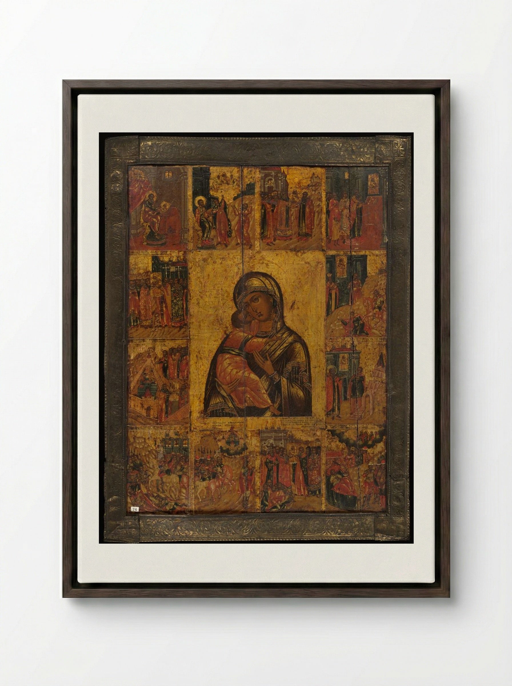 The Virgin of Vladimir with Twelve Scenes - Fine Art Print - Framed Canvas Dark Wood