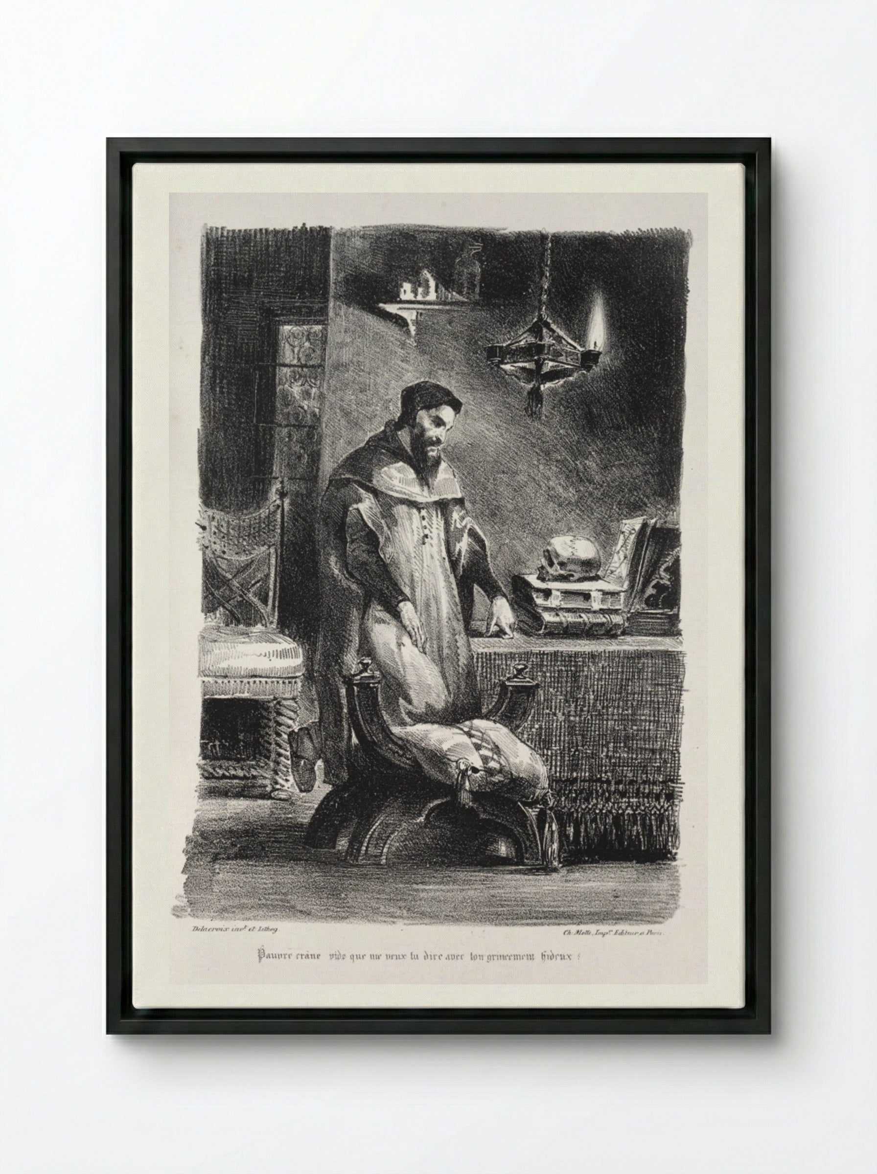 Faust in his dressing-room - Eugène Delacroix - Framed Canvas Black