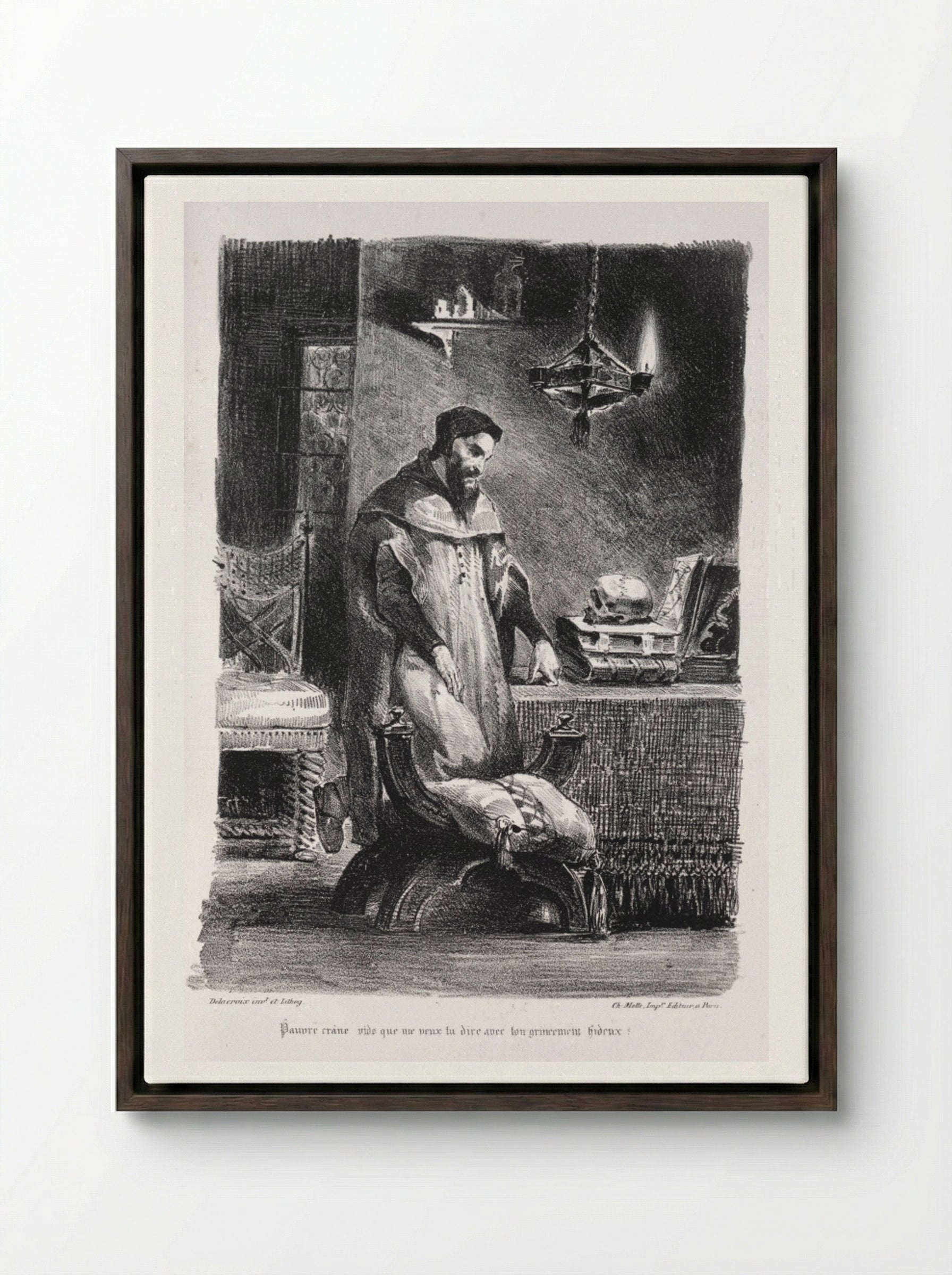 Faust in his dressing-room - Eugène Delacroix - Framed Canvas Dark Wood