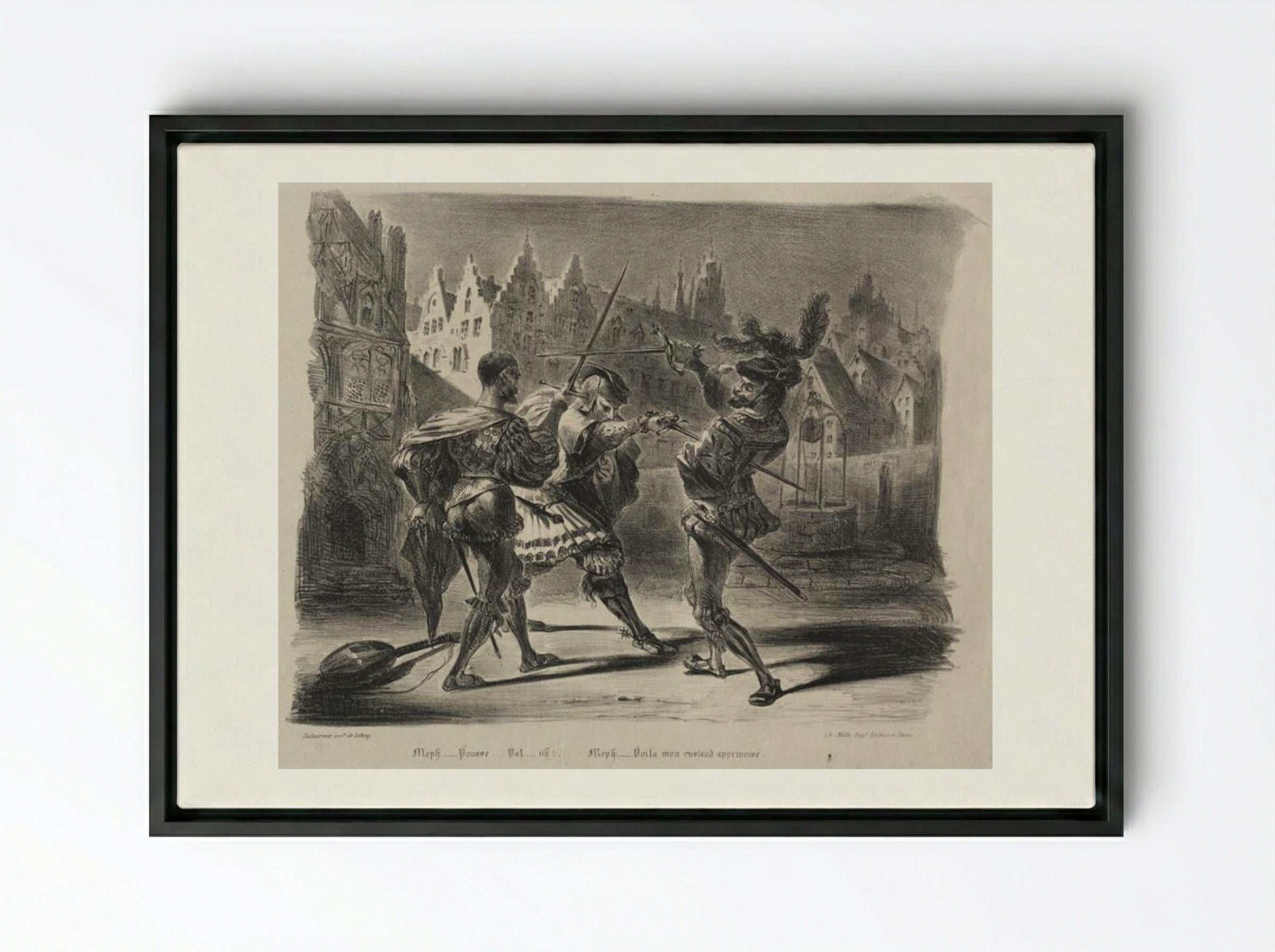 Duel of Faust and of Valentin - Eugène Delacroix - Framed Canvas Black