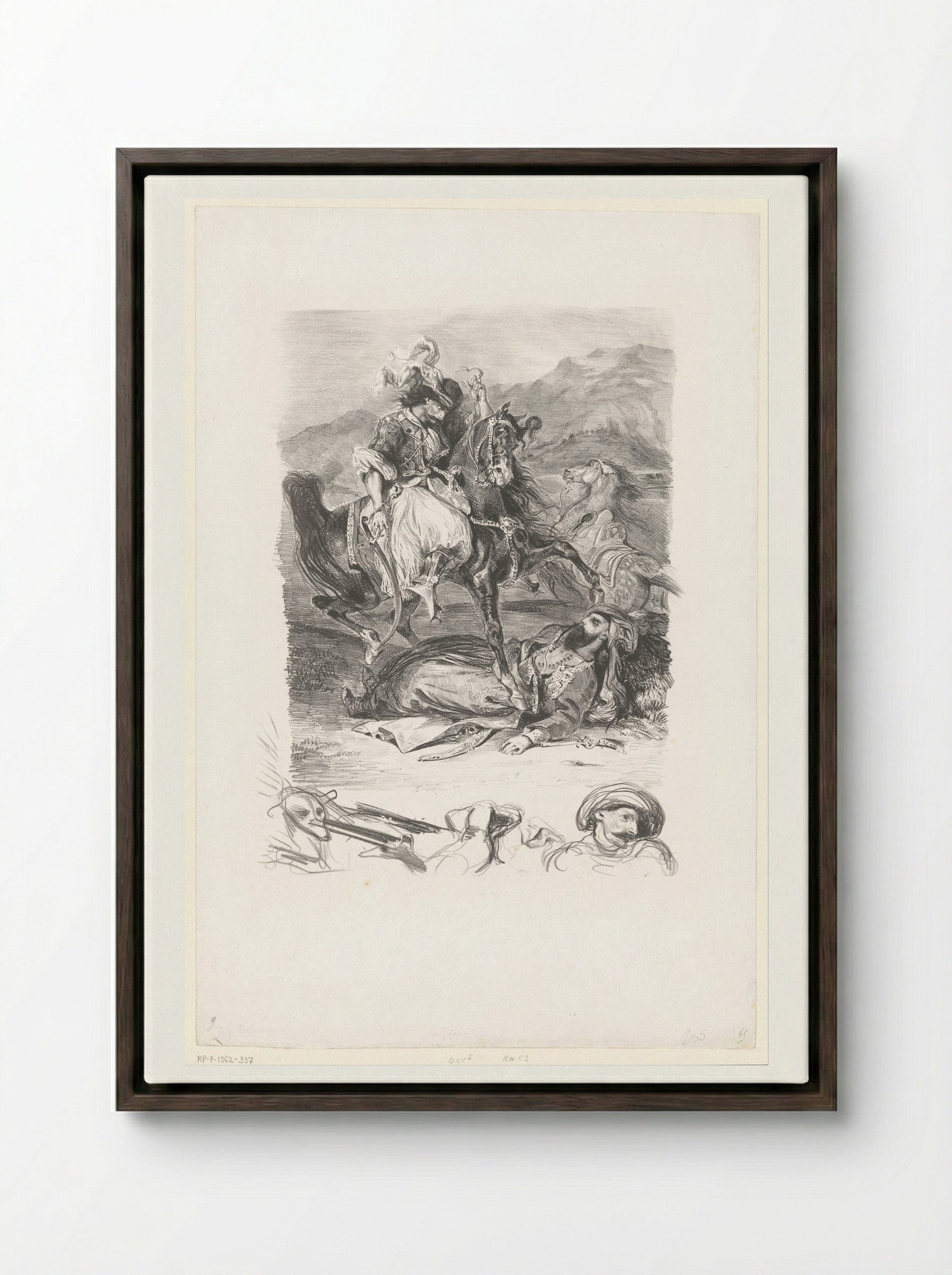 Combat of the Giaour and the Pasha - Eugène Delacroix - Framed Canvas Dark Wood