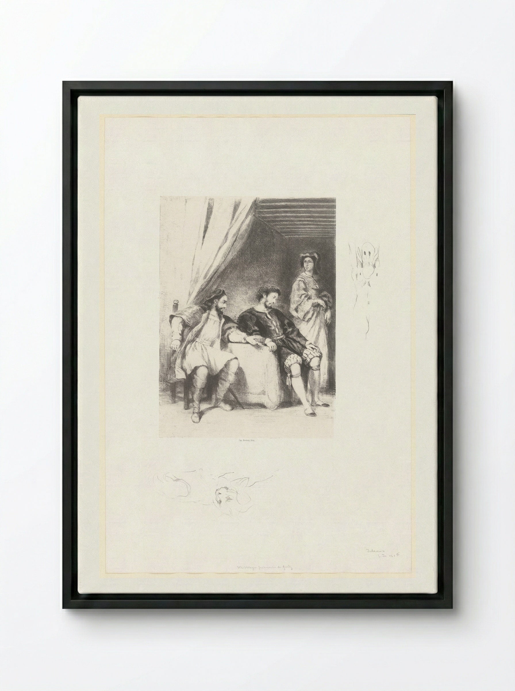 Weislingen Held Prisoner by Götz - Eugène Delacroix - Framed Canvas Black
