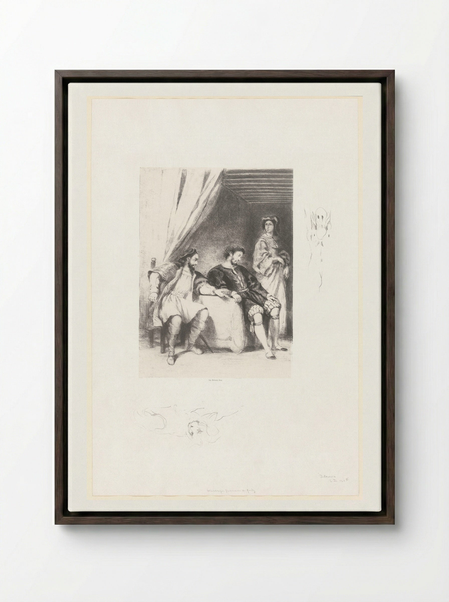 Weislingen Held Prisoner by Götz - Eugène Delacroix - Framed Canvas Dark Wood