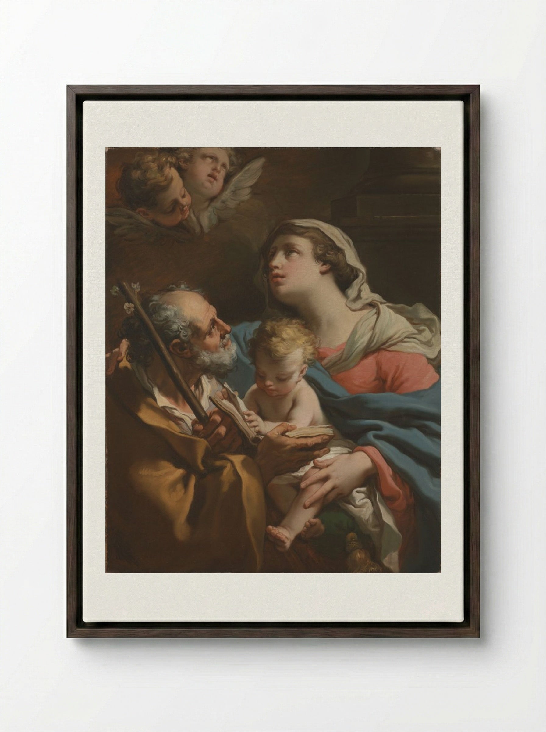 The Holy Family - Gaetano Gandolfi - Framed Canvas Dark Wood