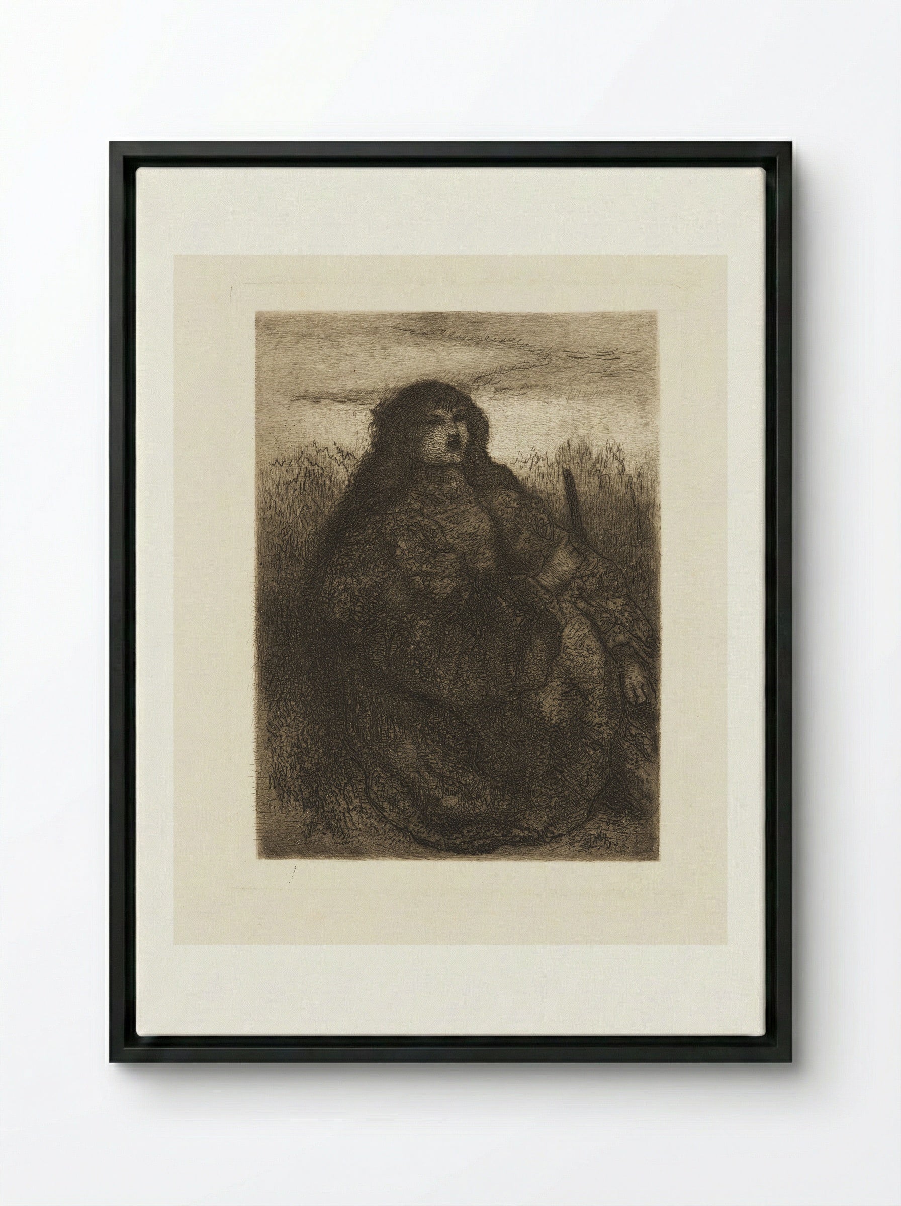 Girl with Distaff - Matthijs Maris - Framed Canvas Black