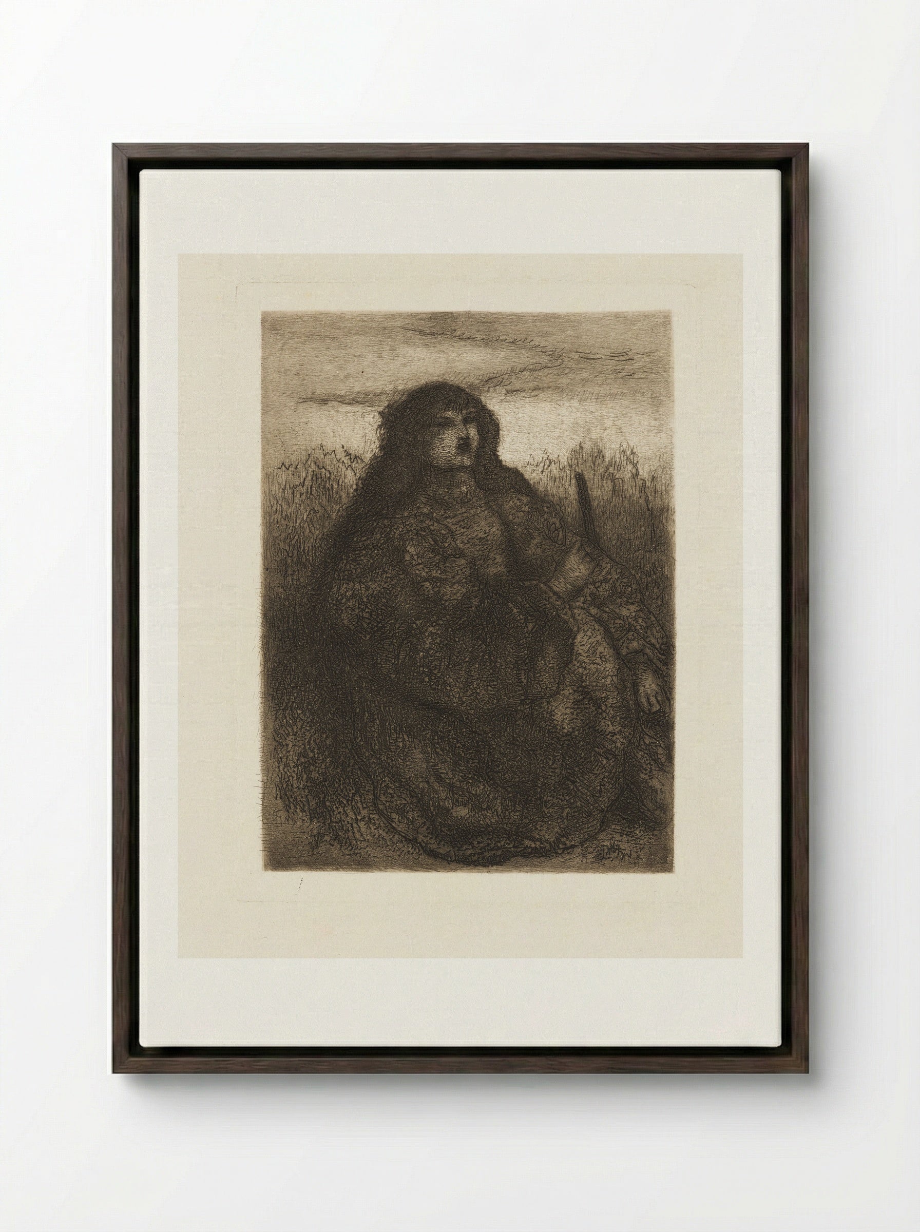 Girl with Distaff - Matthijs Maris - Framed Canvas Dark Wood