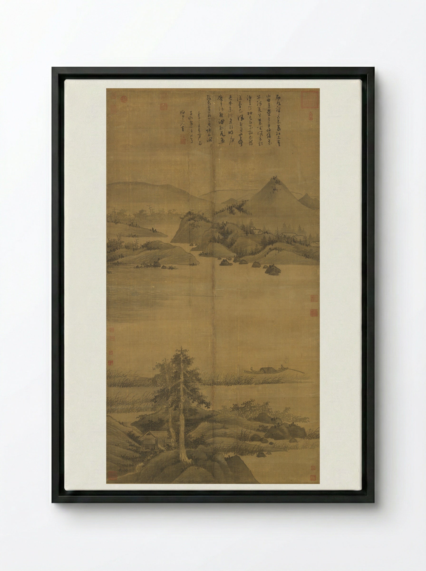 Fisherman - Wu Zhen - Framed Canvas Black