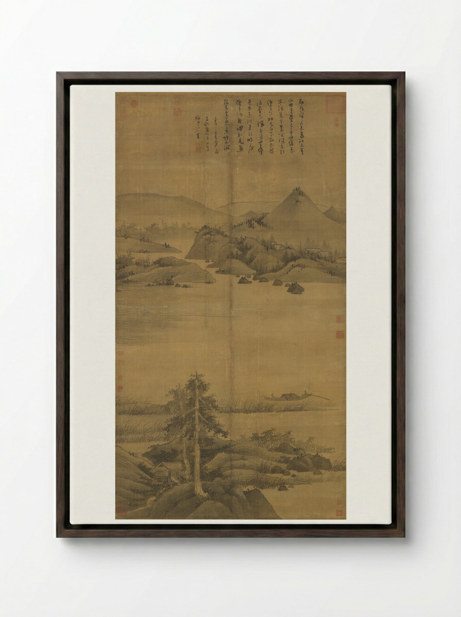 Fisherman - Wu Zhen - Framed Canvas Dark Wood