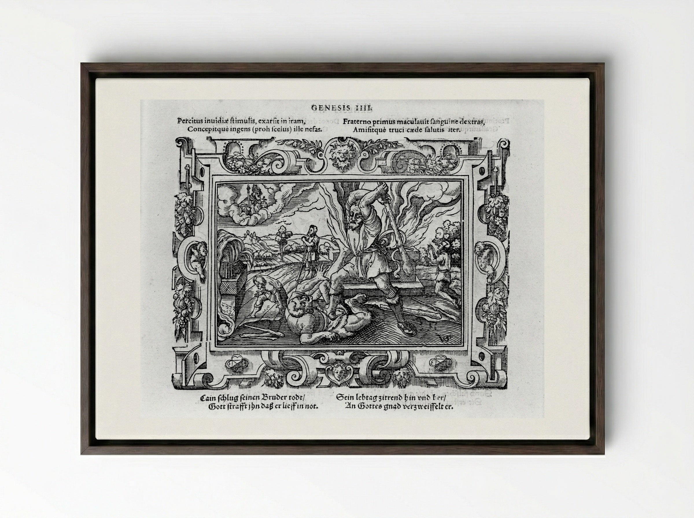 Cain Slaying Abel - Virgil Solis - Framed Canvas Dark Wood