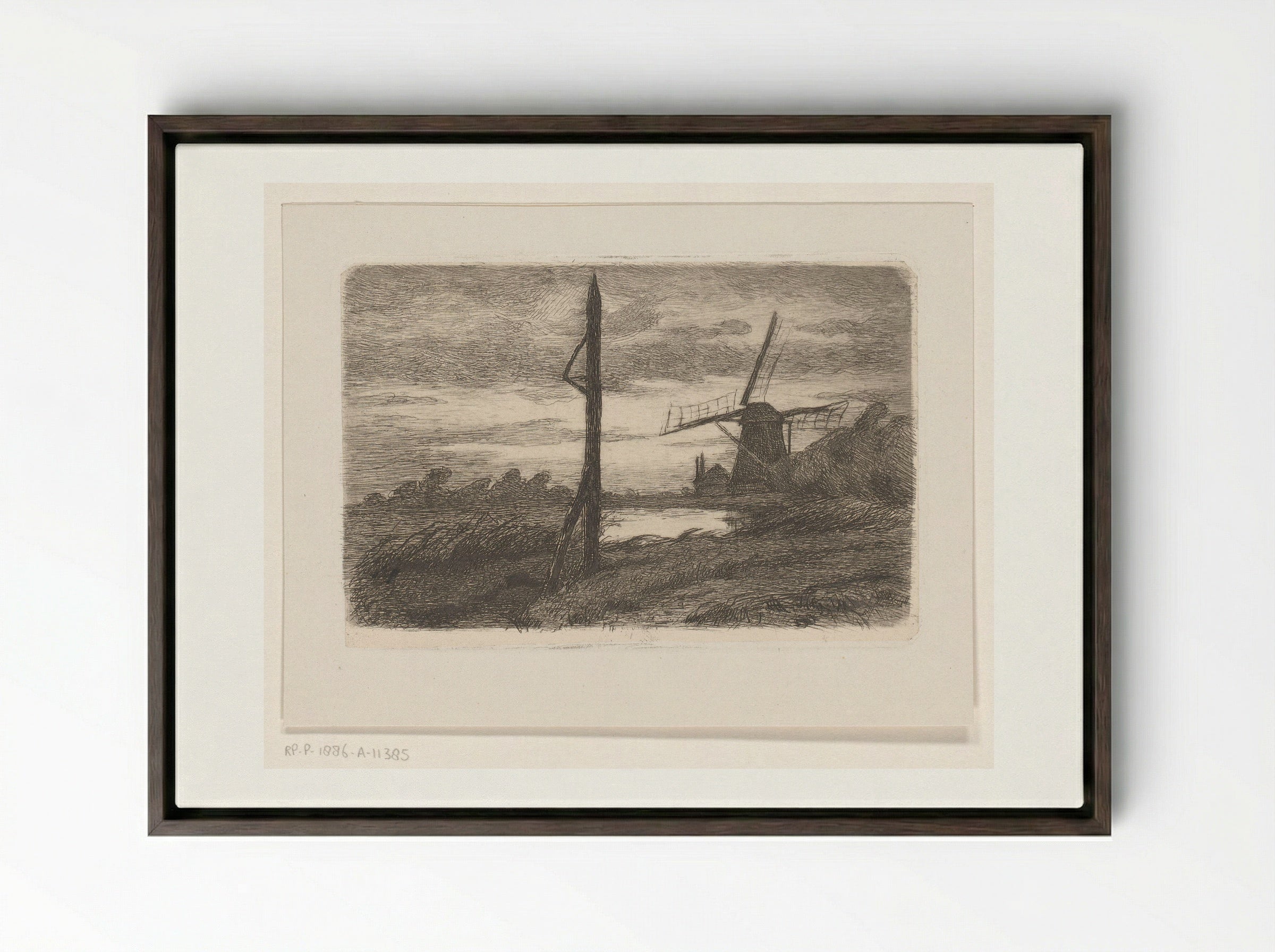 Riviergezicht met molen - Wilhelmus Johannes Steenhoff - Framed Canvas Dark Wood