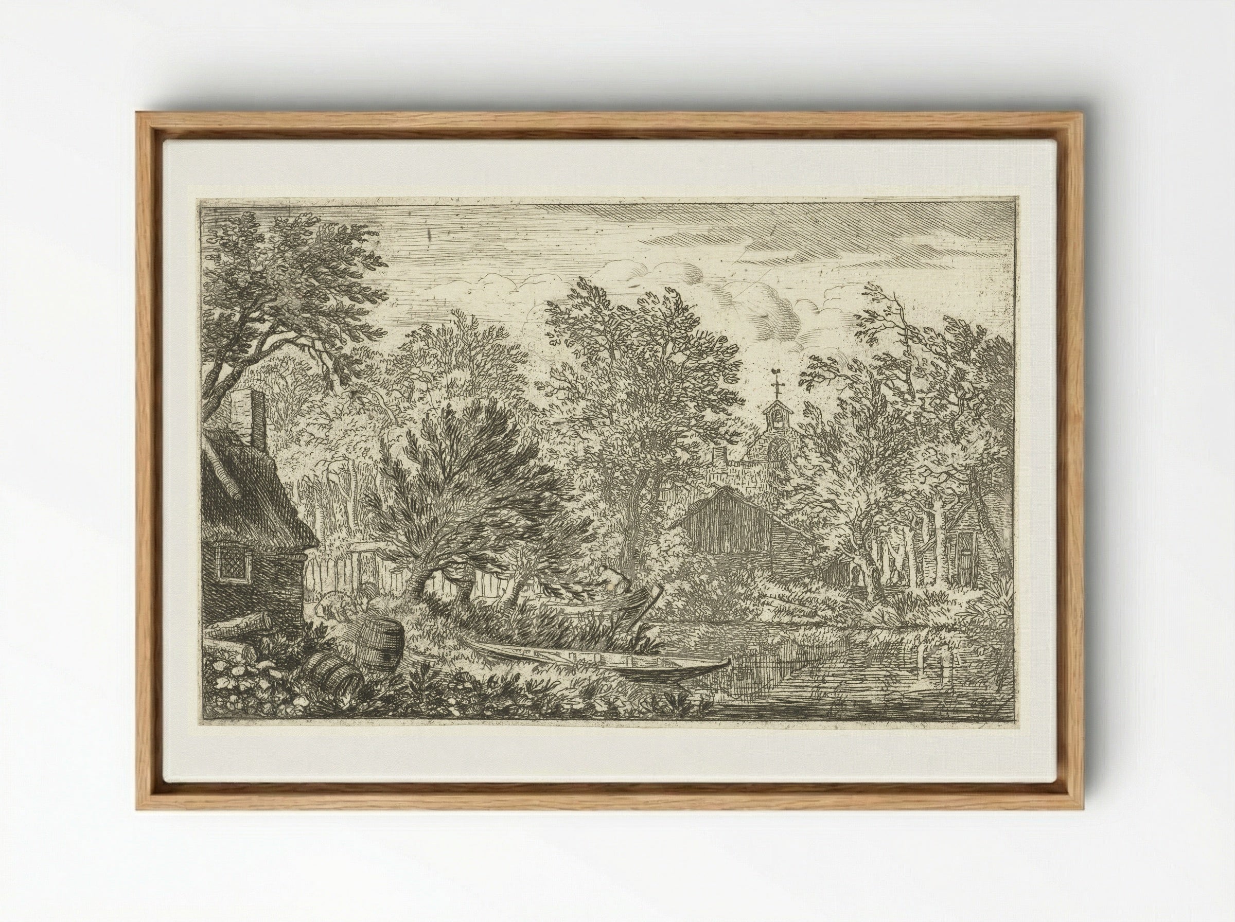 Village View with Rowing Boat - Allaert van Everdingen - Framed Canvas Wood