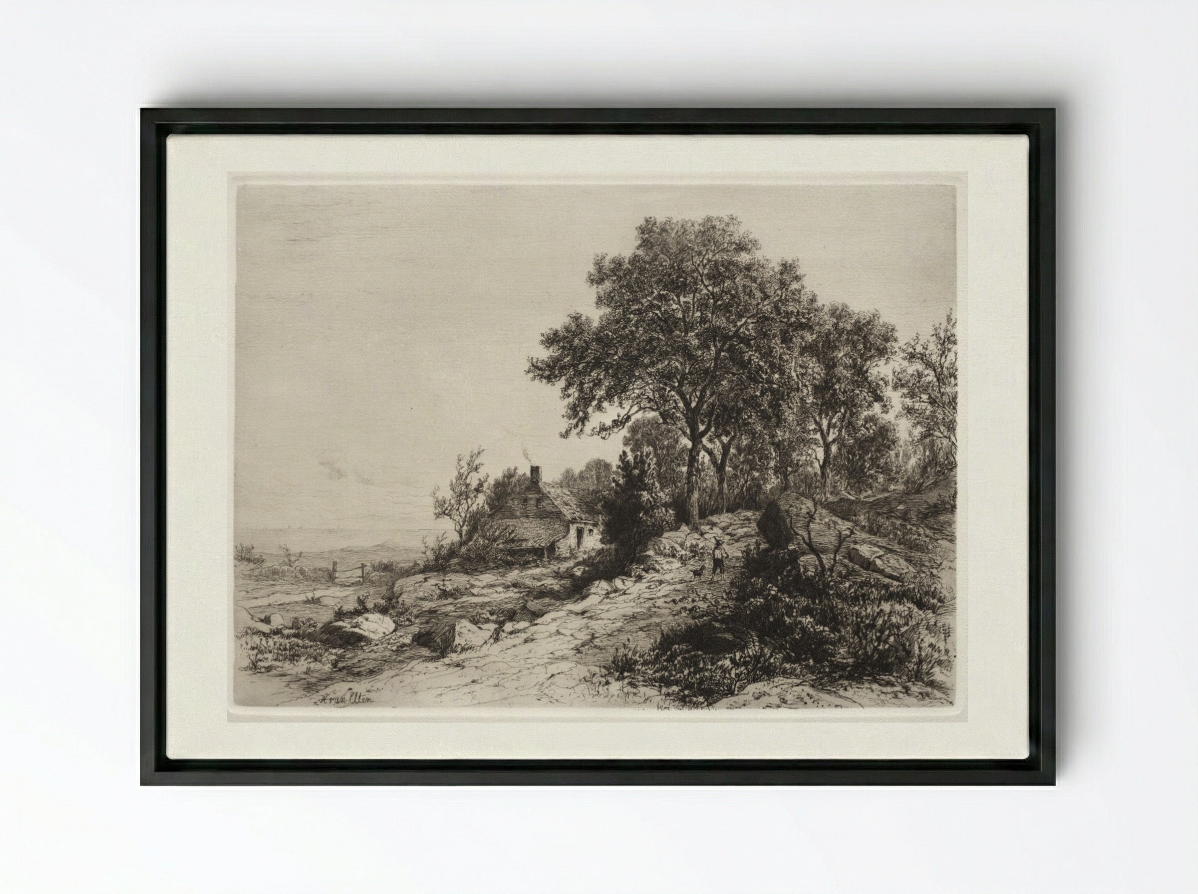 Cottage by the Sea - Hendrik Dirk Kruseman van Elten - Framed Canvas Black
