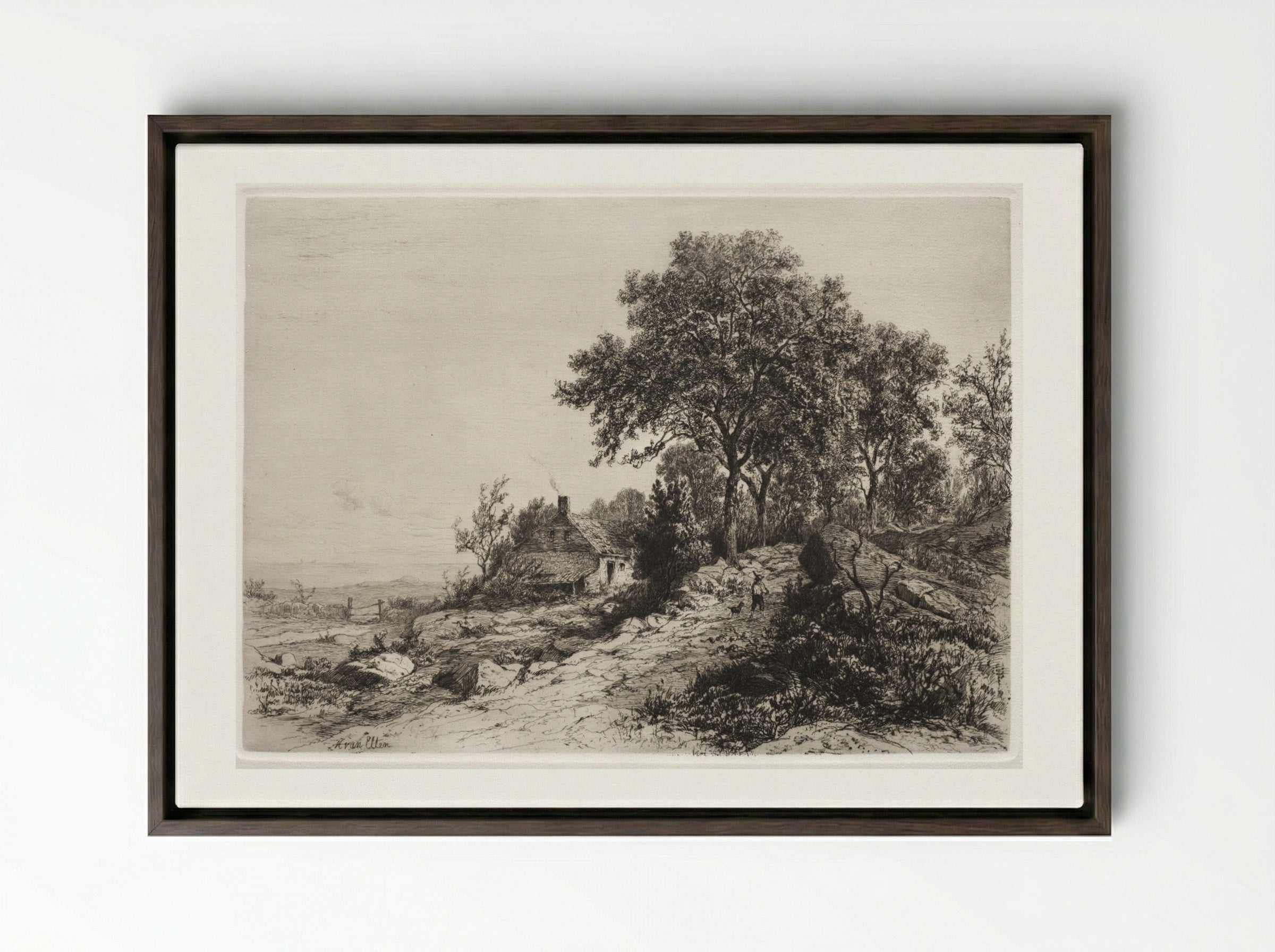 Cottage by the Sea - Hendrik Dirk Kruseman van Elten - Framed Canvas Dark Wood