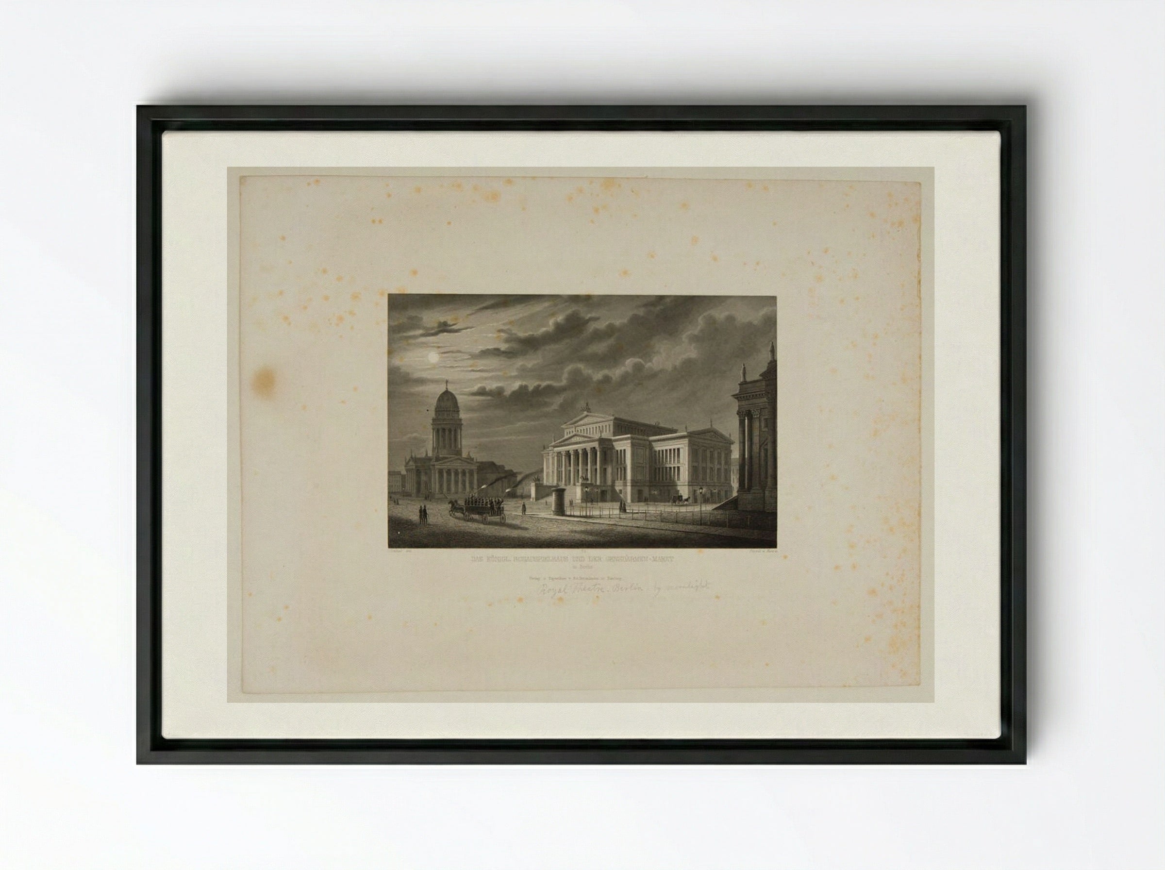 The Royal Theater and the Gensdarmes Market, Berlin - Johann Gabriel Friedrich Poppel - Framed Canvas Black