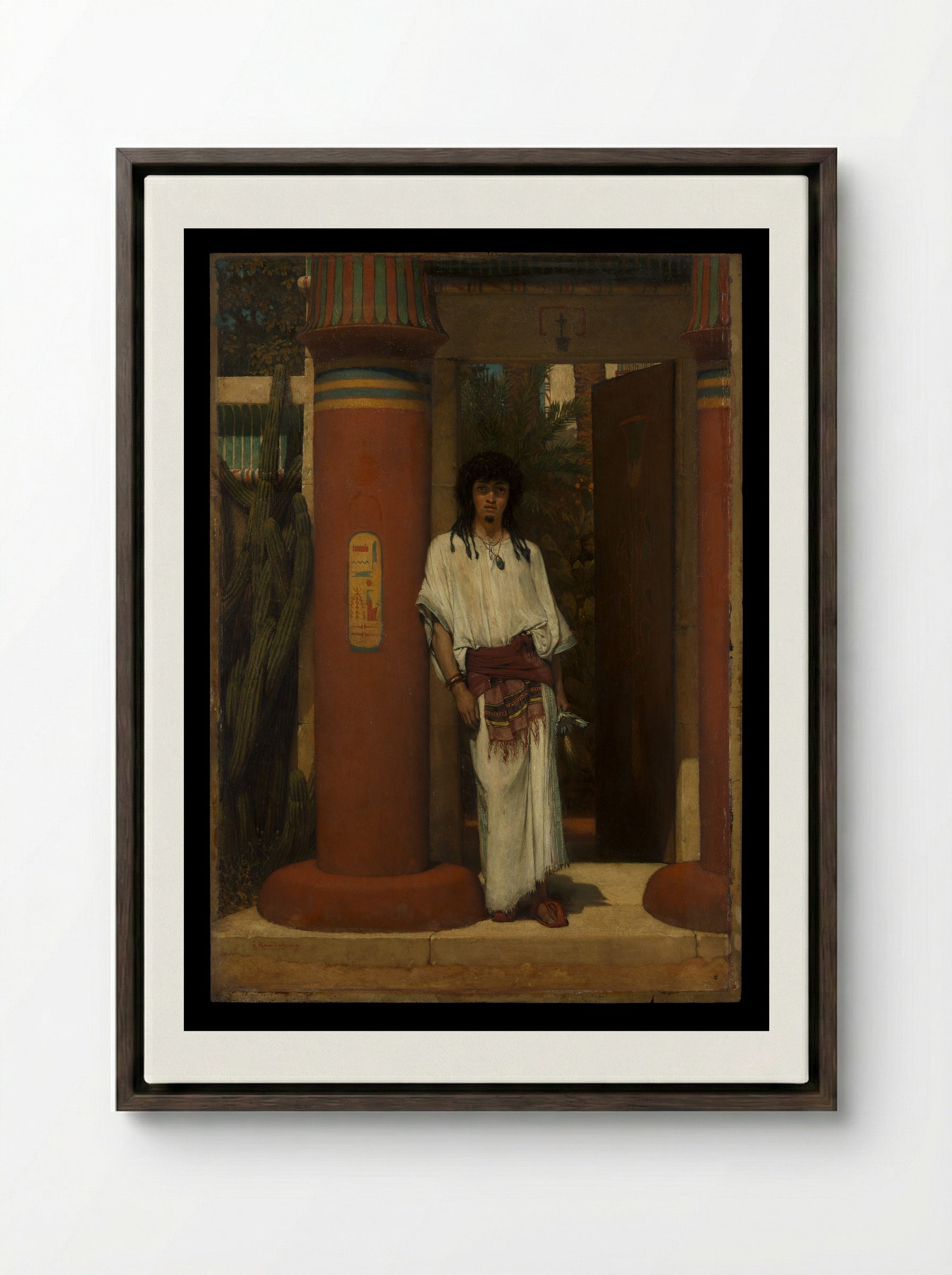 An Egyptian in a Doorway - Sir Lawrence Alma-Tadema - Framed Canvas Dark Wood