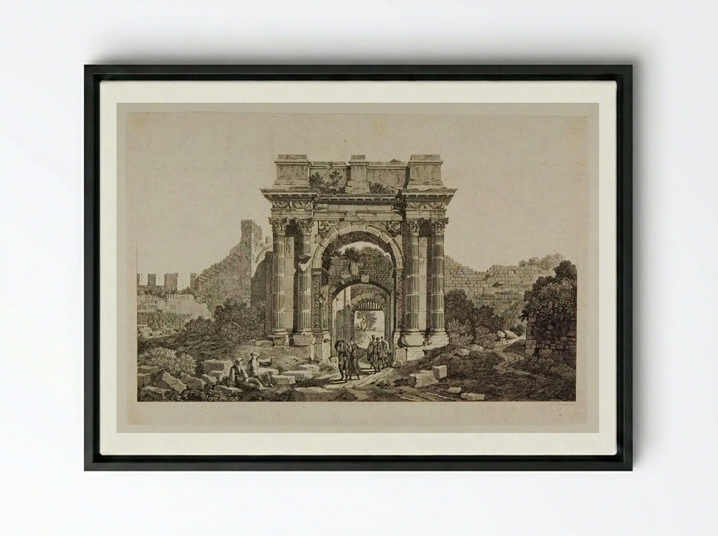 Ruins of a Roman Arch - Louis Joseph Masquelier - Framed Canvas Black