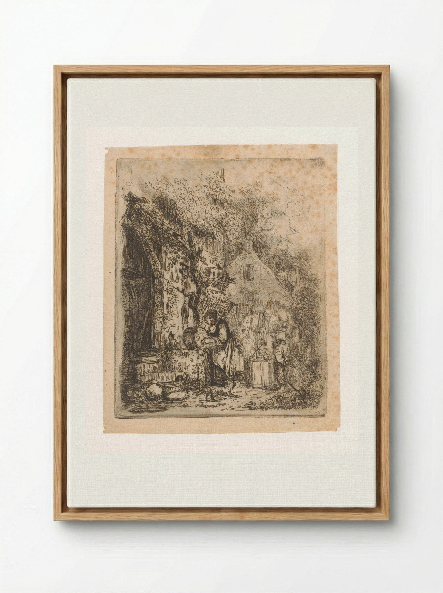 Street Scene with Woman Scouring a Kettle - Adrien Joseph Verhoeven-Ball - Framed Canvas Wood