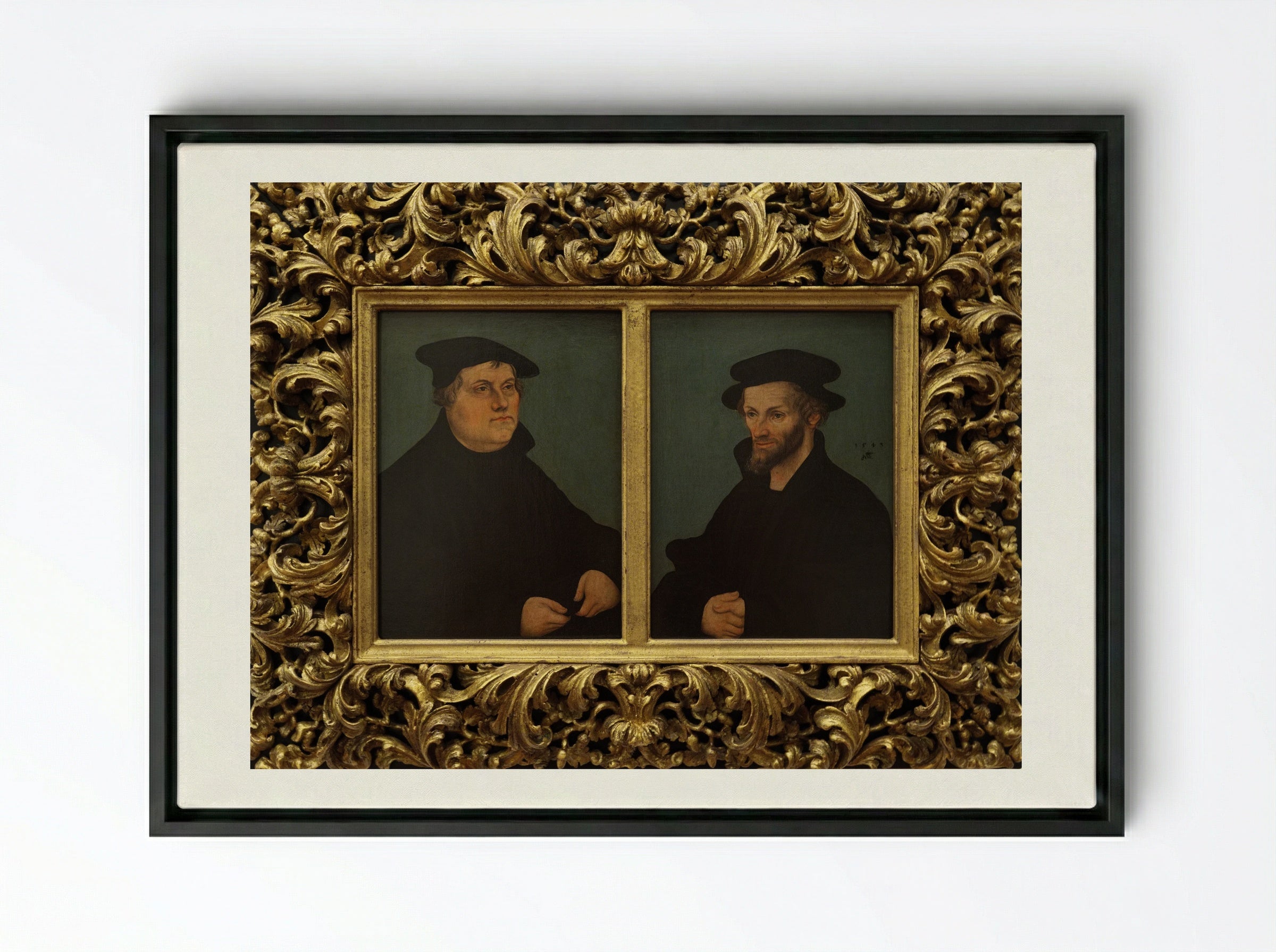 Martin Luther and Philipp Melanchthon - Lucas Cranach the Elder - Framed Canvas Black