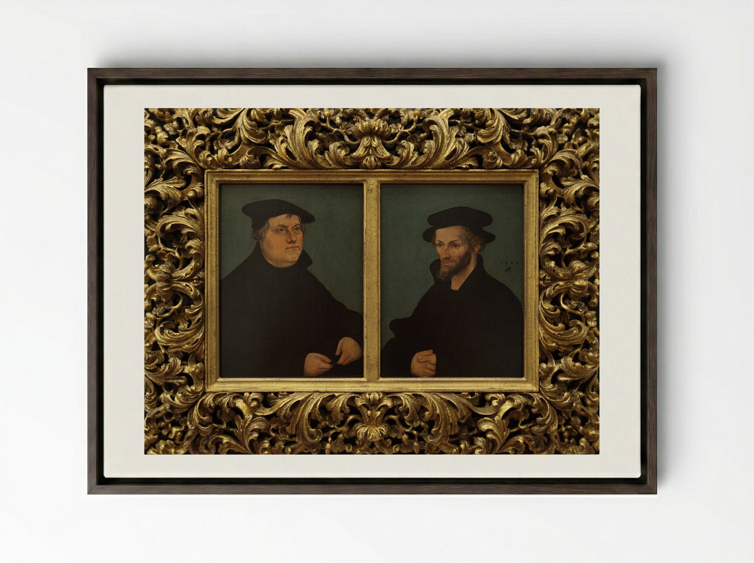 Martin Luther and Philipp Melanchthon - Lucas Cranach the Elder - Framed Canvas Dark Wood