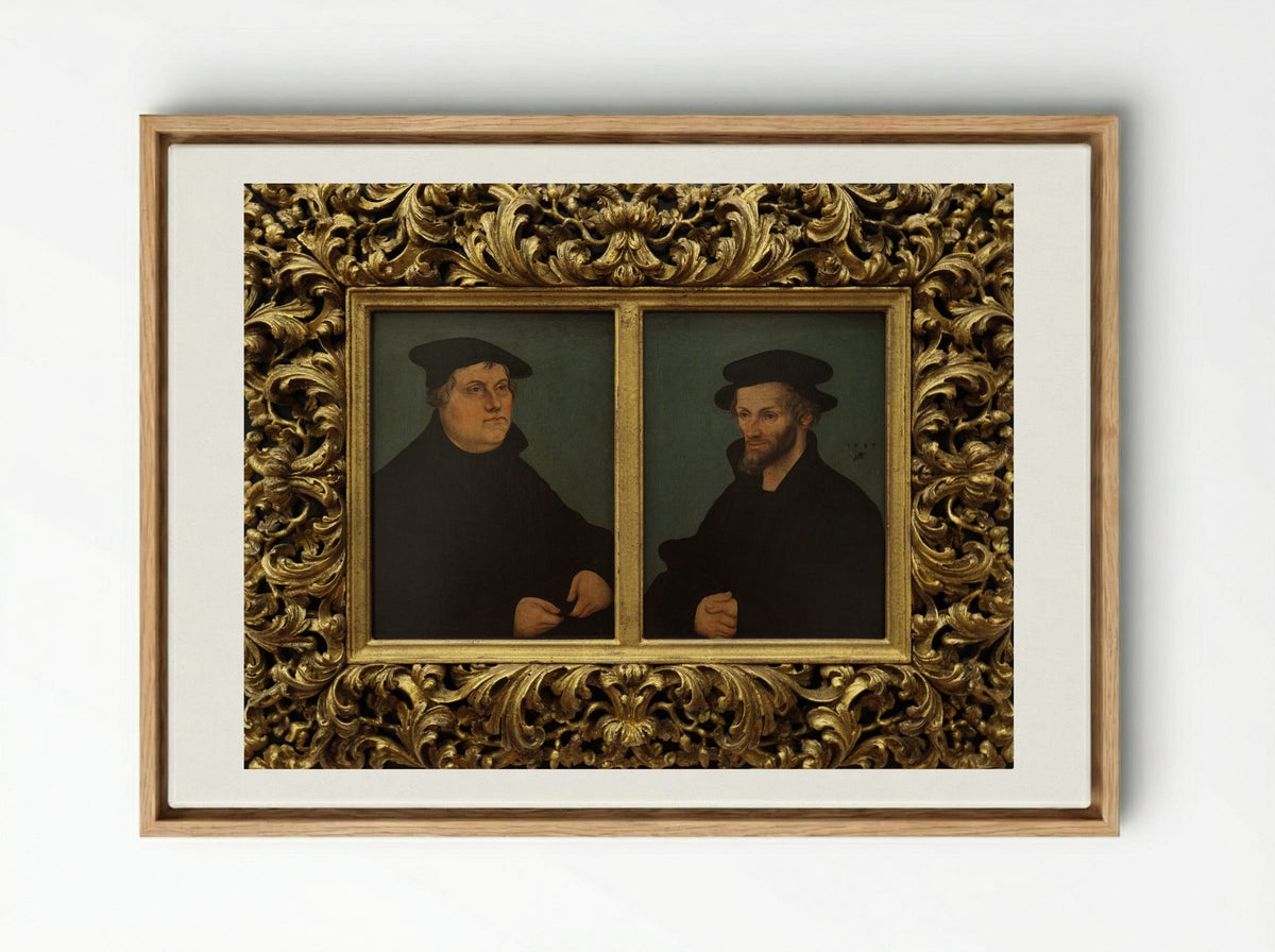 Martin Luther and Philipp Melanchthon - Lucas Cranach the Elder - Framed Canvas Wood