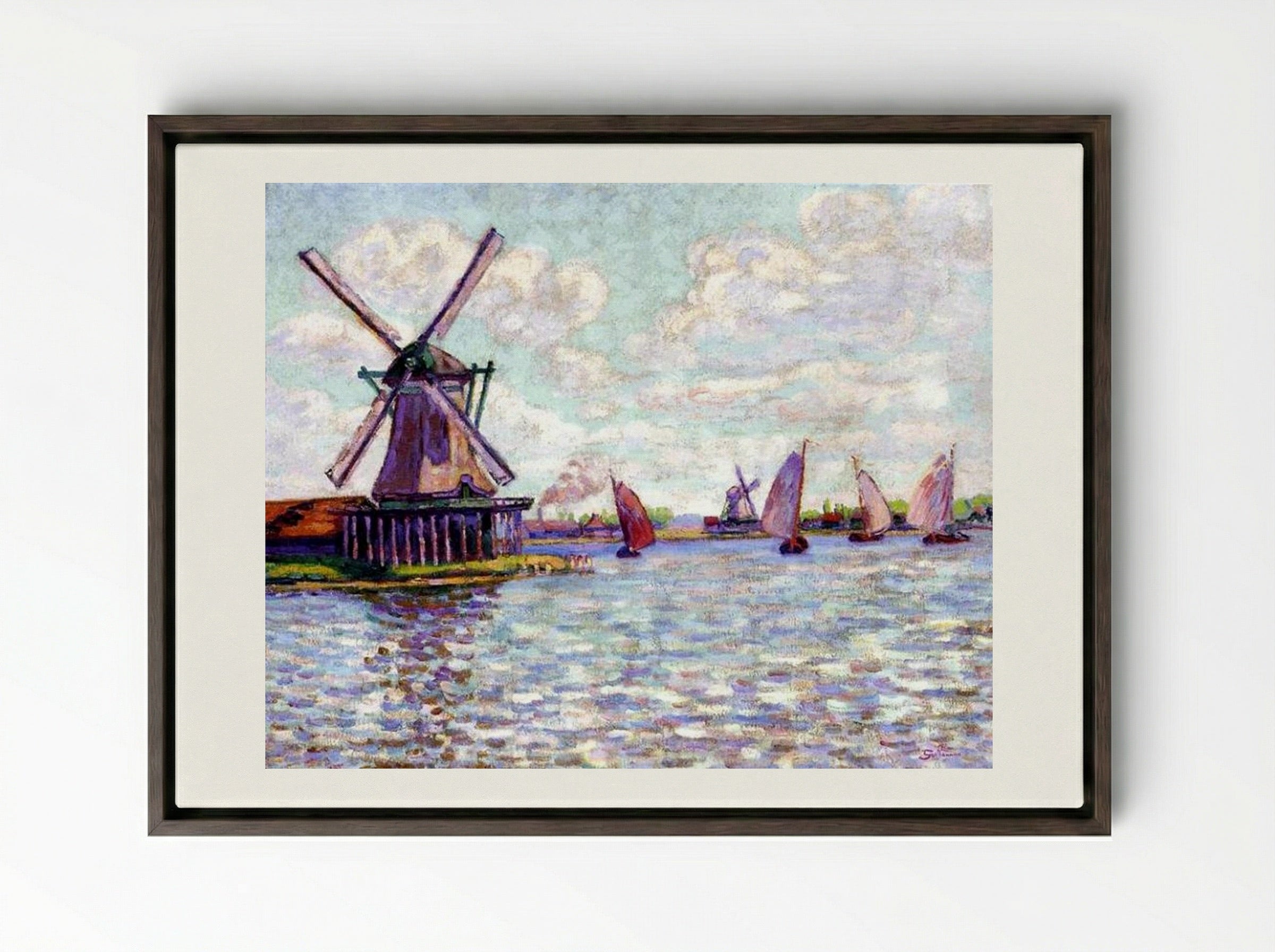 Moulins en Hollande - Armand Guillaumin - Framed Canvas Dark Wood
