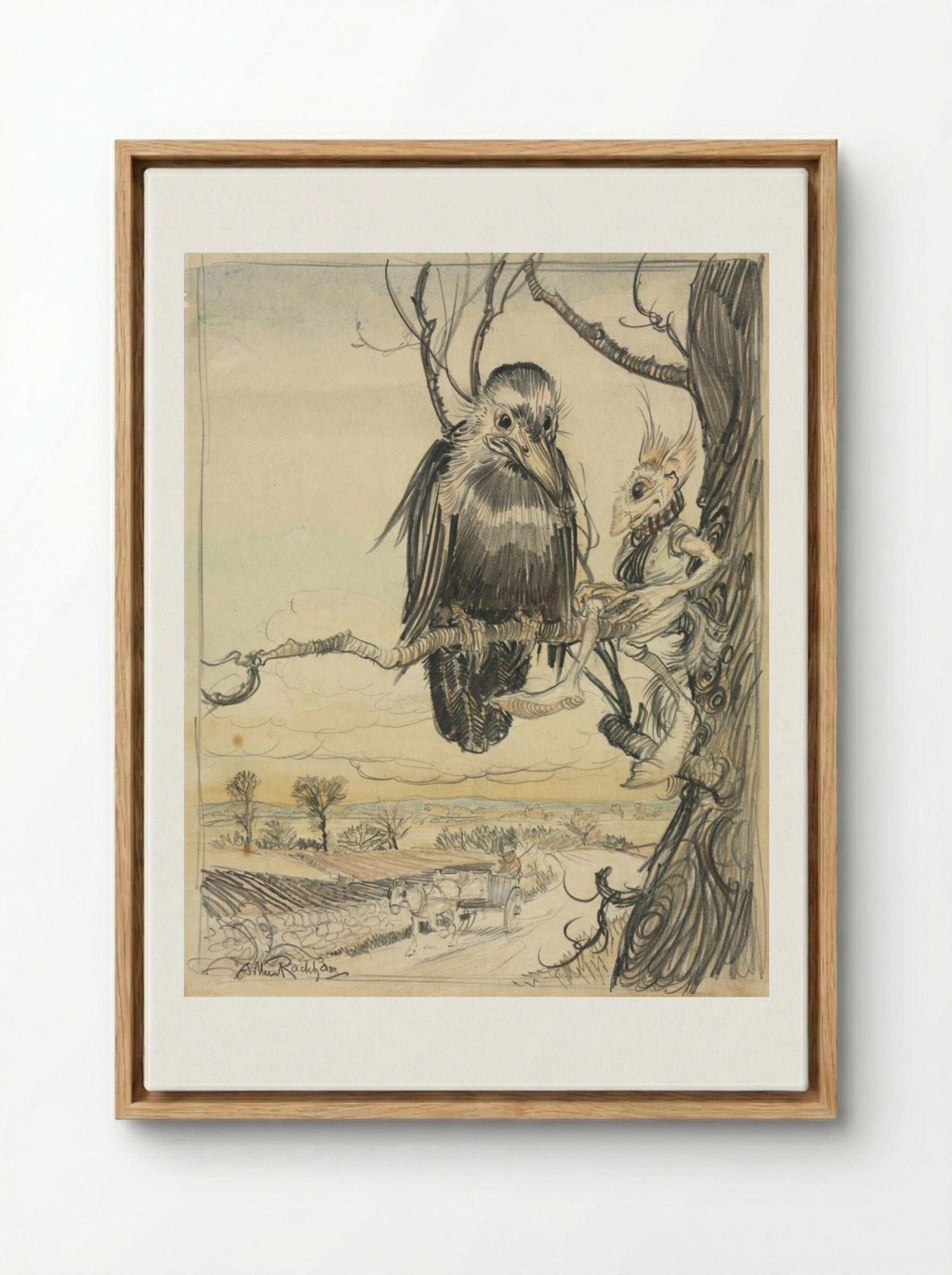 A Squirrel and a Crow - Arthur Rackham - Framed Canvas Wood