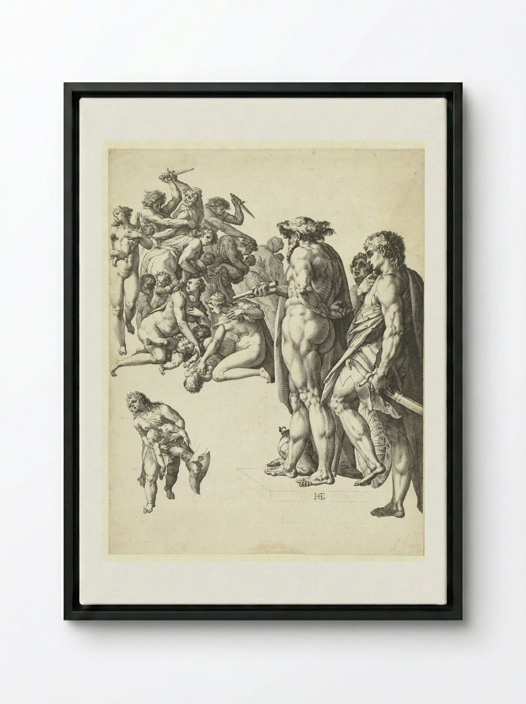 The Massacre of the Innocents - Hendrick Goltzius - Framed Canvas Black