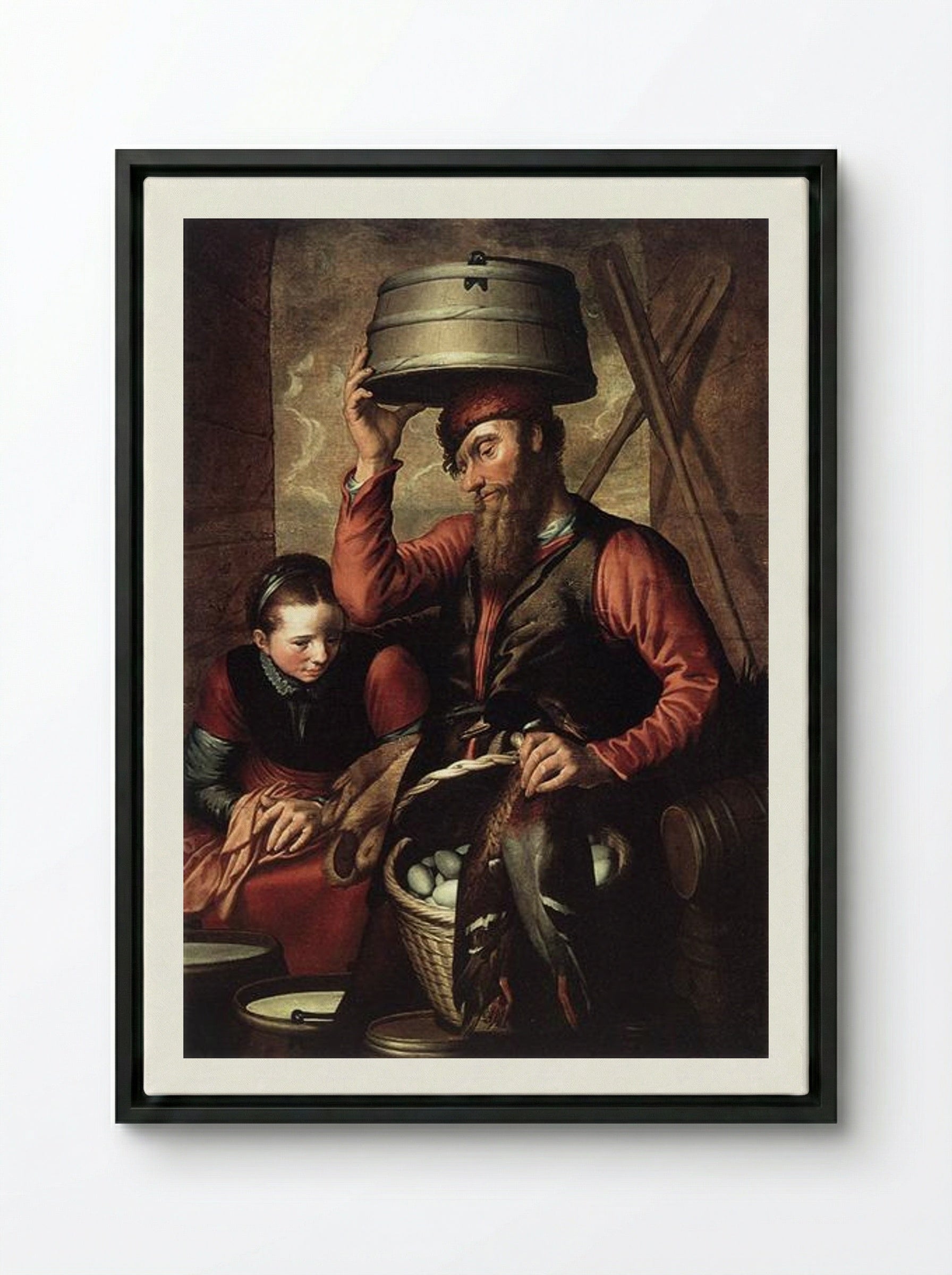 Vendor of Fowl - Pieter Aertsen - Framed Canvas Black