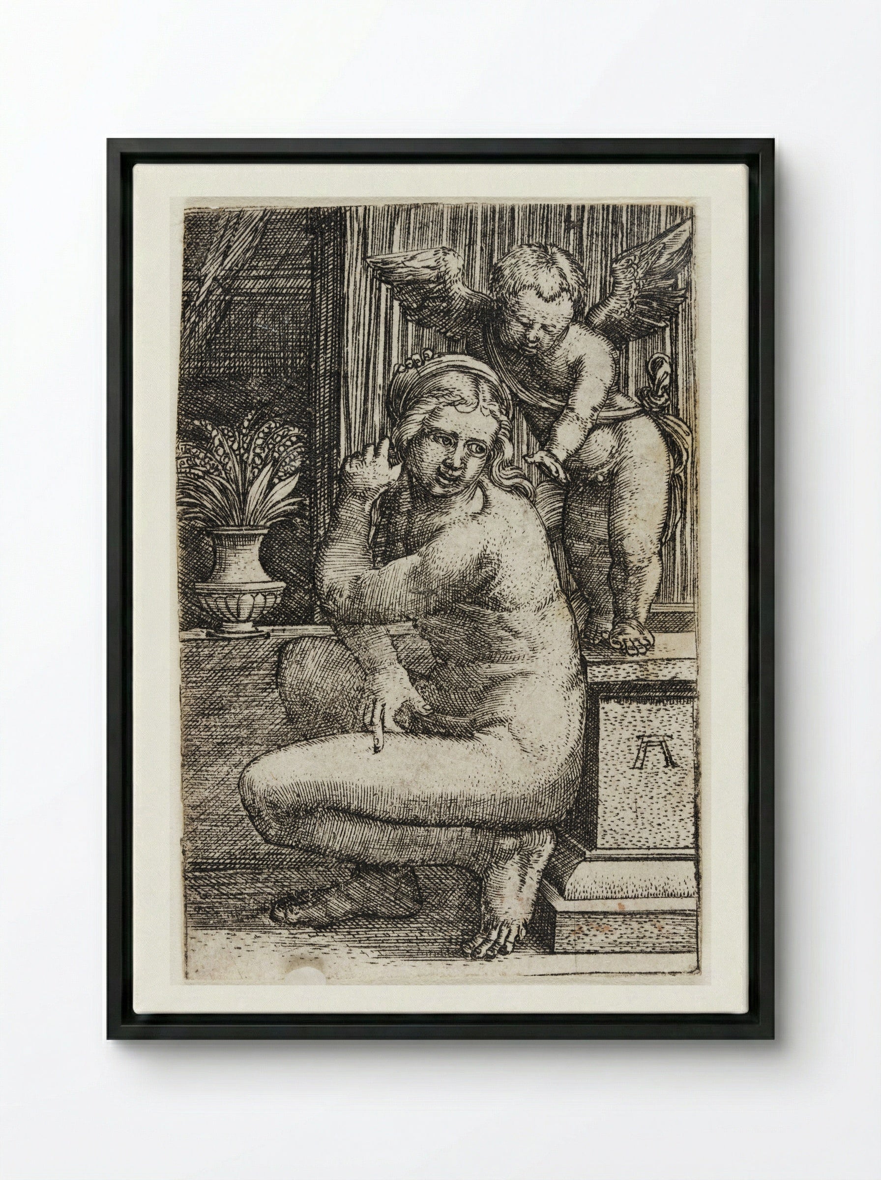 Crouching Venus - Albrecht Altdorfer - Framed Canvas Black