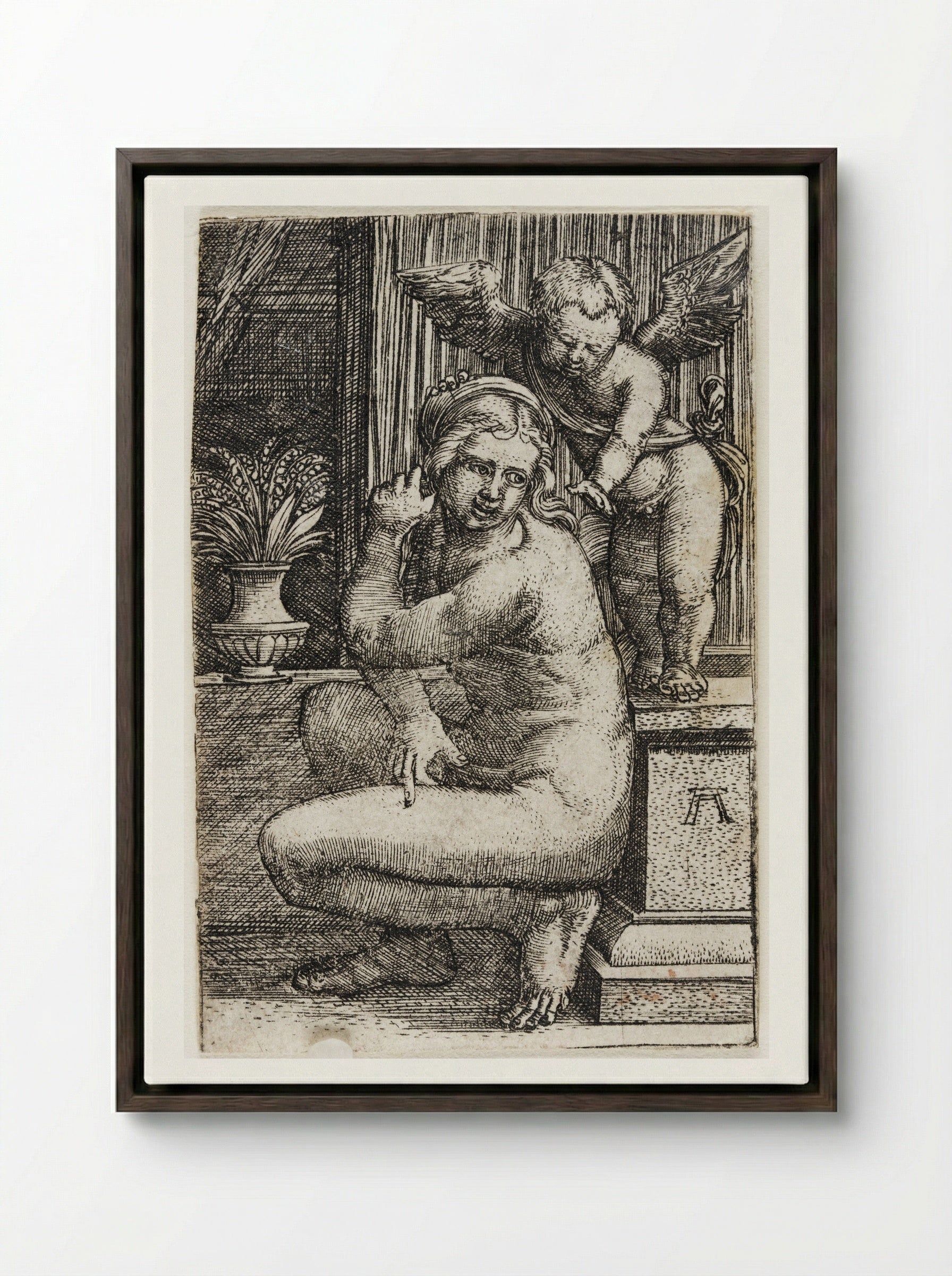 Crouching Venus - Albrecht Altdorfer - Framed Canvas Dark Wood