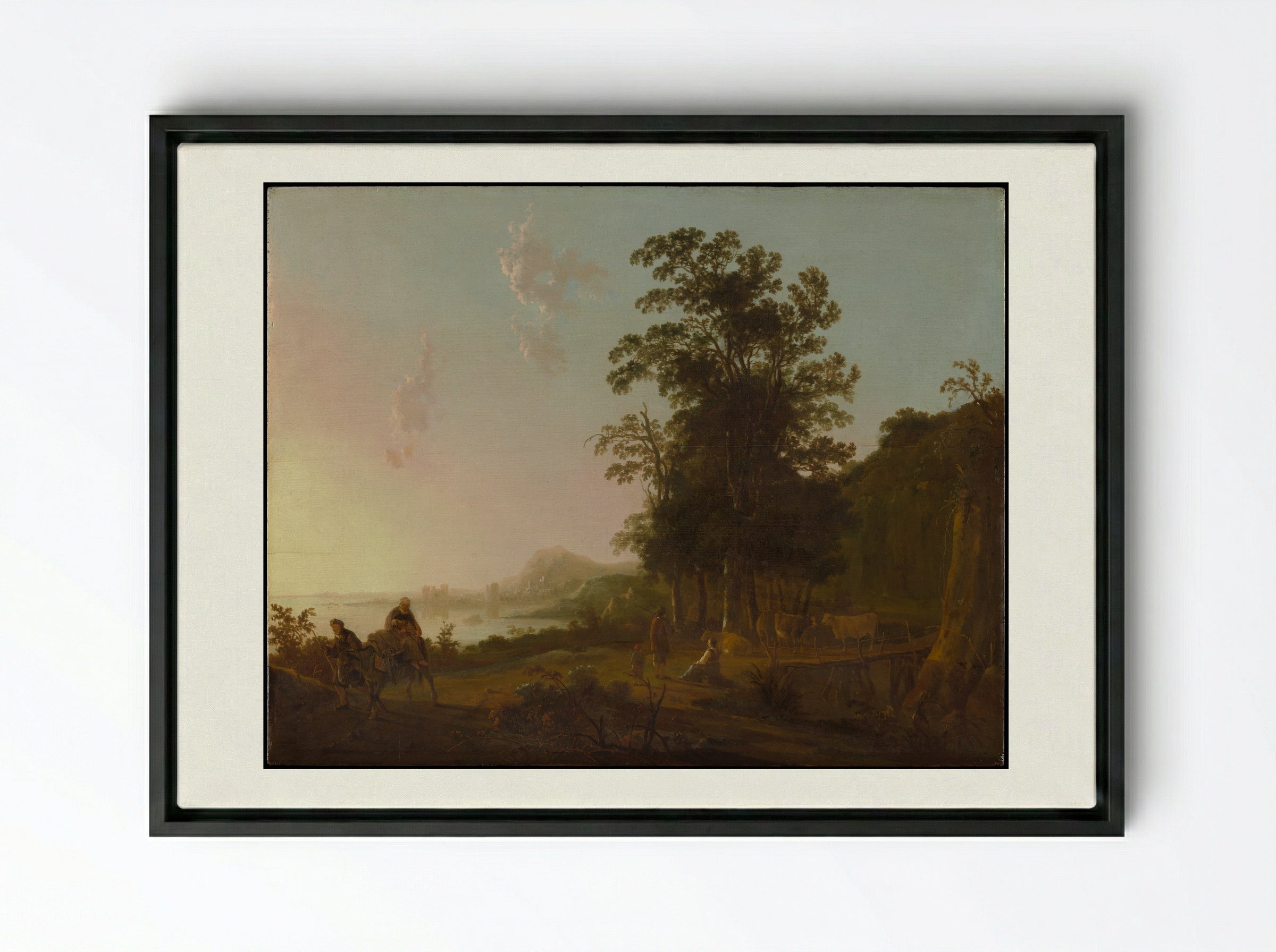 Landscape with the Flight into Egypt - Aelbert Cuyp - Framed Canvas Black