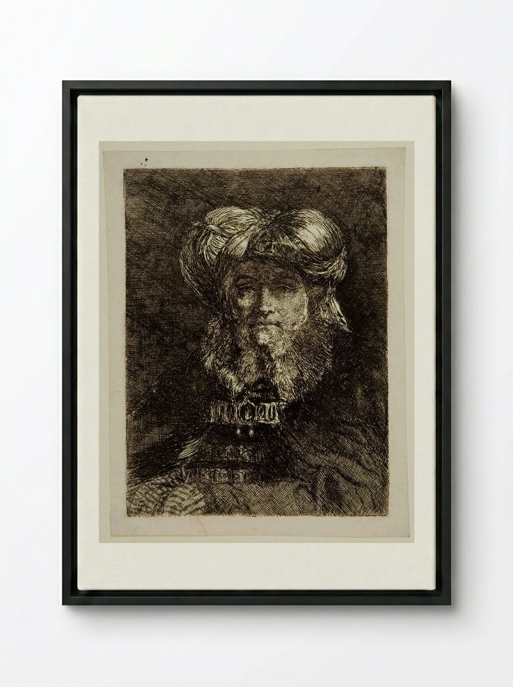 Old Man in the Manner of Rembrandt - Giovanni Domenico Tiepolo - Framed Canvas Black