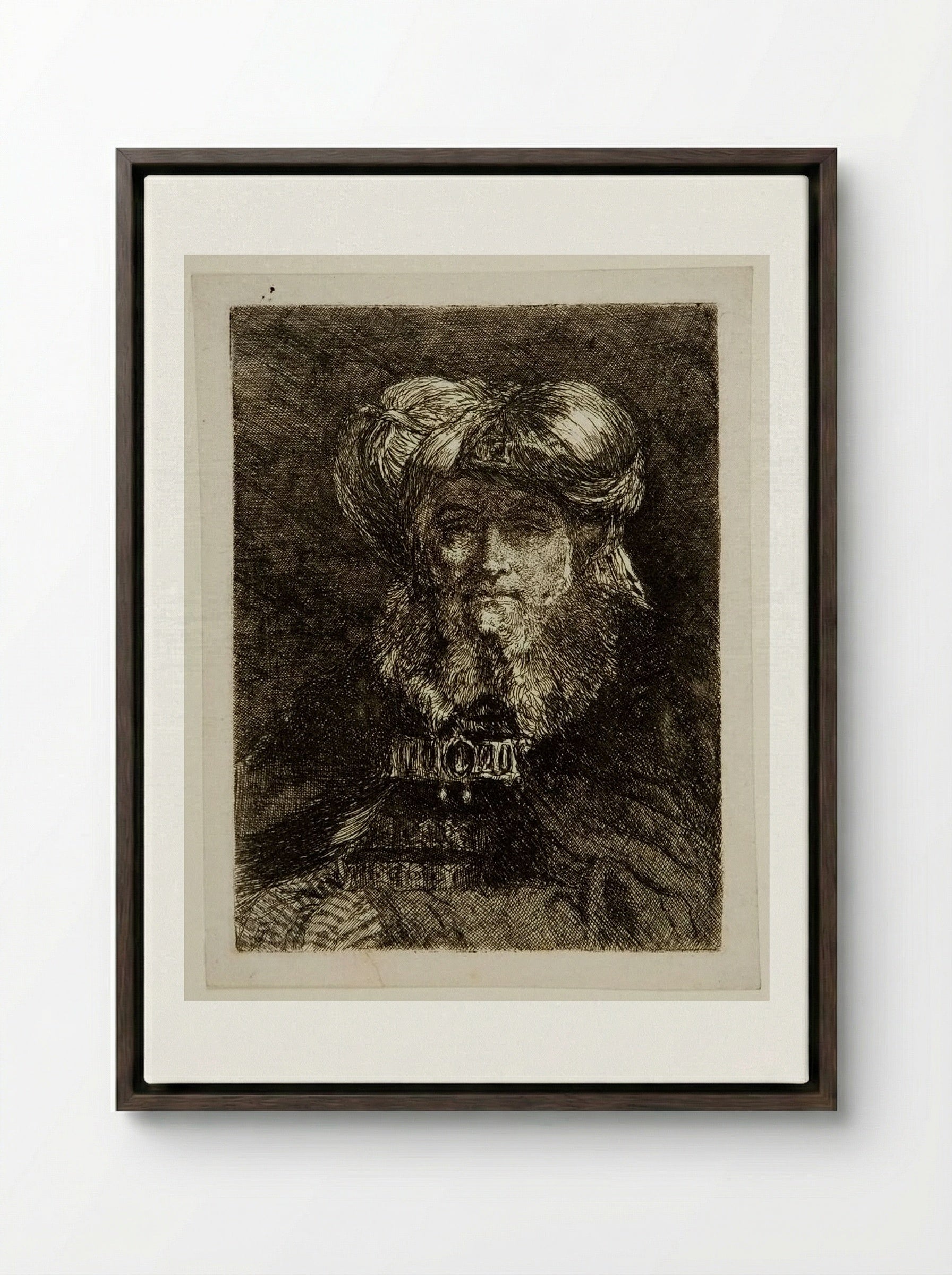 Old Man in the Manner of Rembrandt - Giovanni Domenico Tiepolo - Framed Canvas Dark Wood