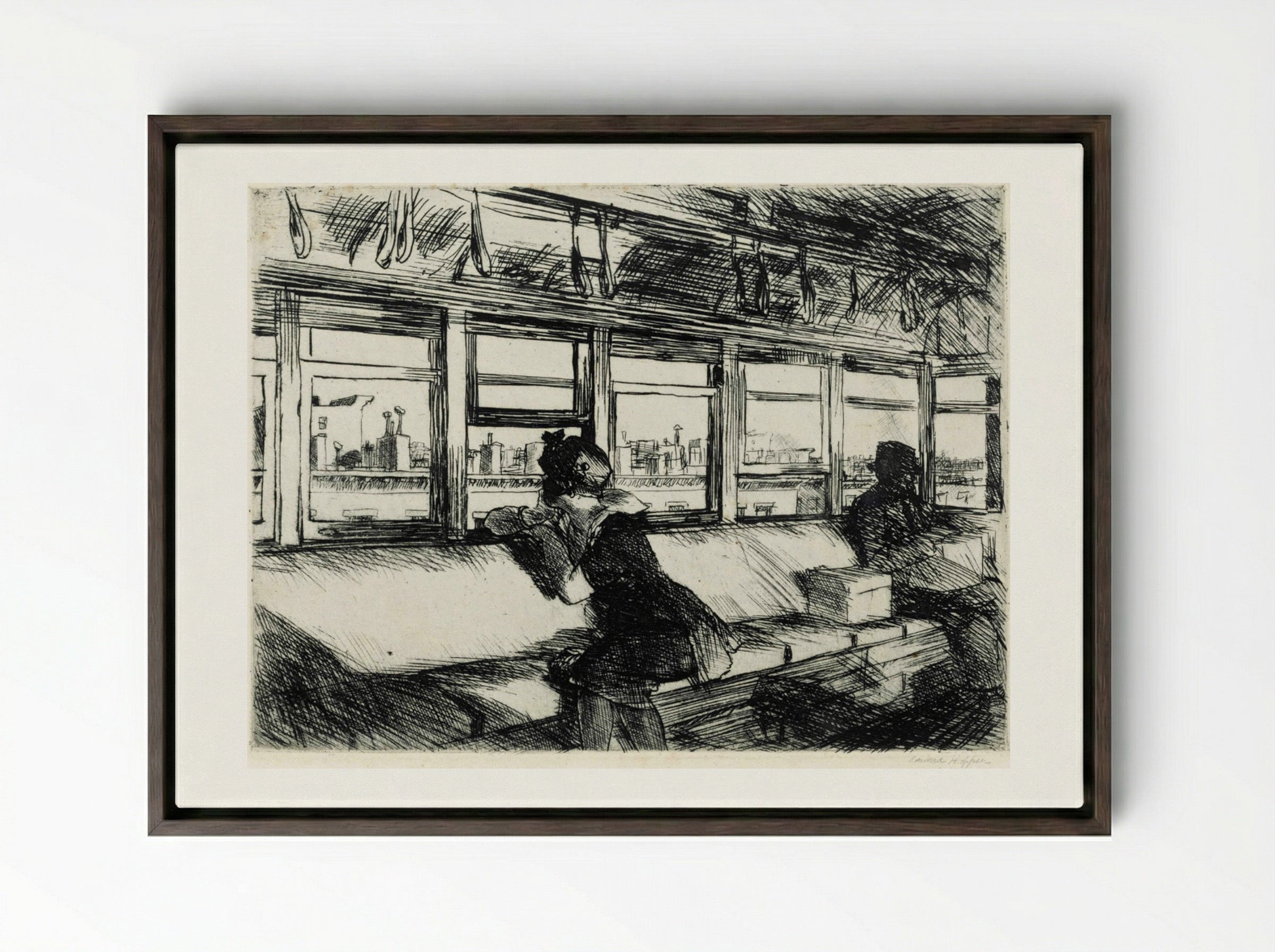 The El Station - Edward Hopper - Framed Canvas Dark Wood