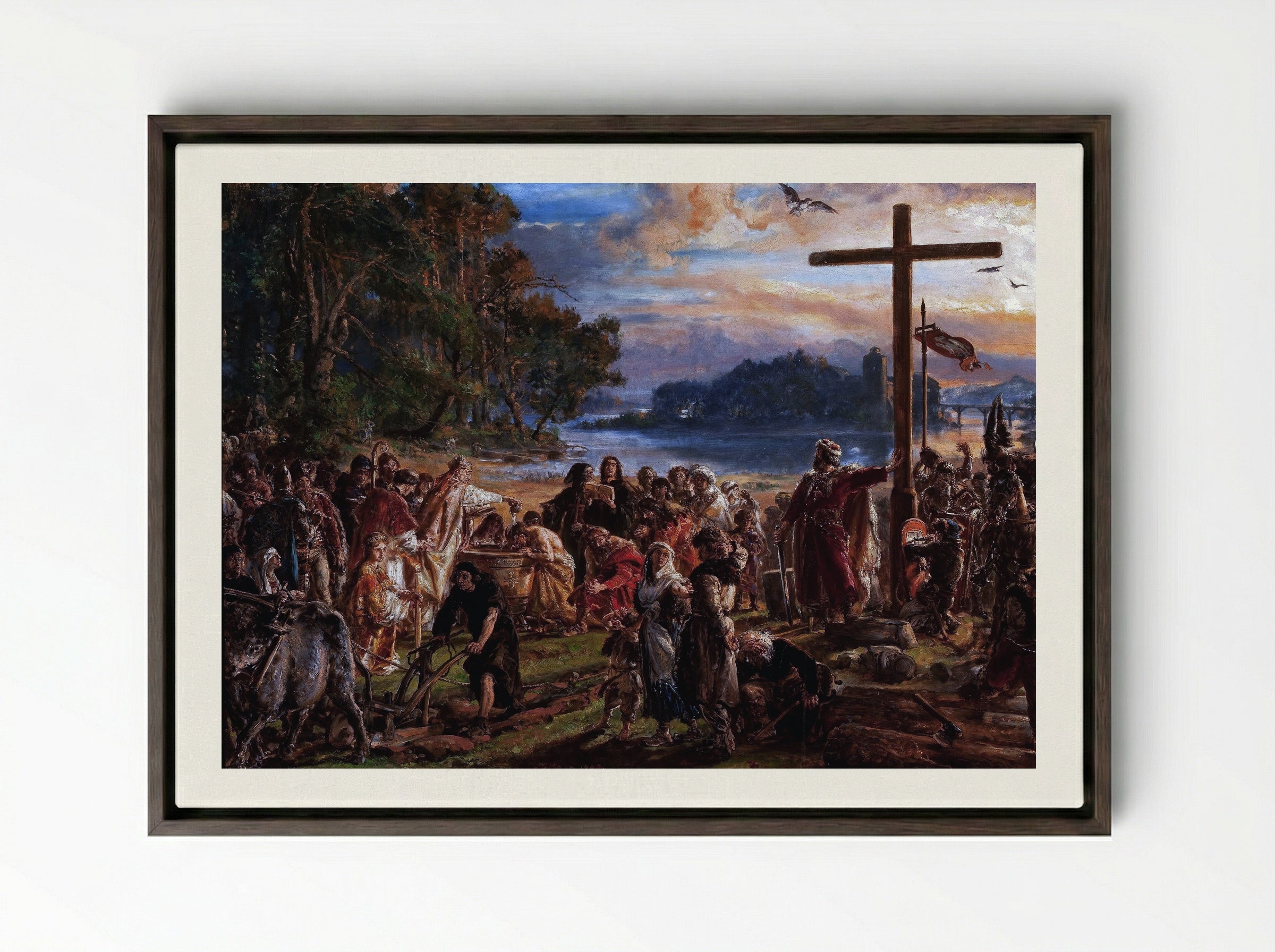 Christianization of Poland A.D. 965 - Jan Matejko - Framed Canvas Dark Wood