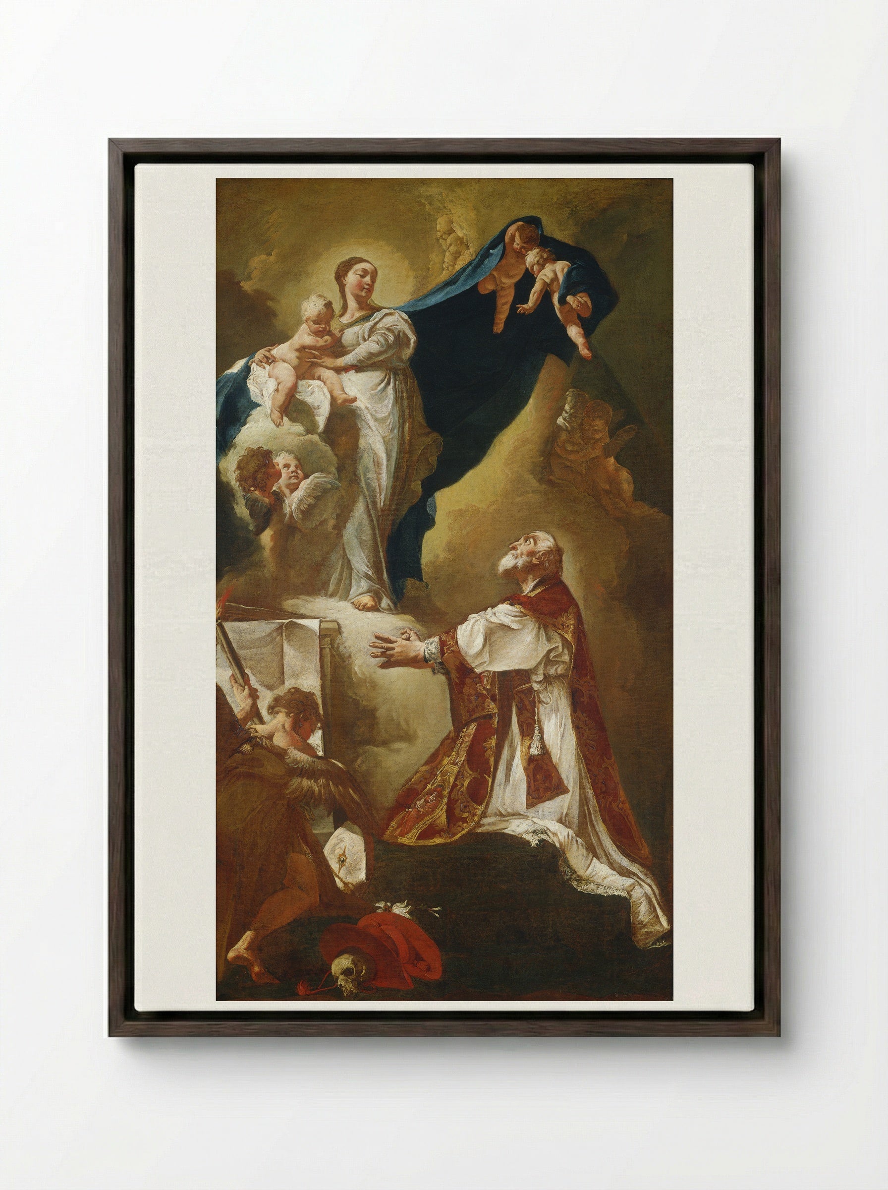 The Virgin Appearing to Saint Philip Neri - Giovanni Battista Piazzetta - Framed Canvas Dark Wood