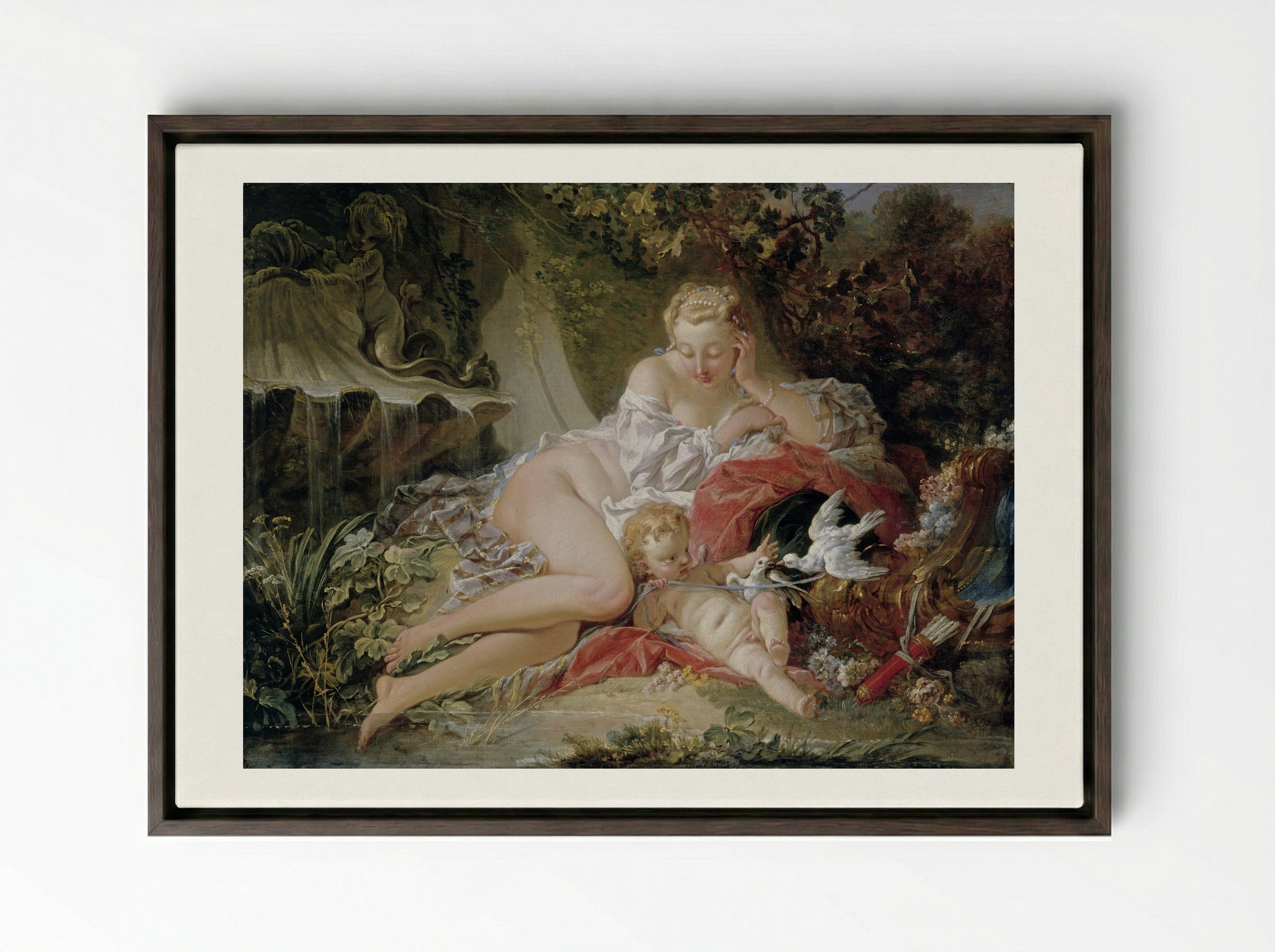 Venus and Cupid - François Boucher - Framed Canvas Dark Wood