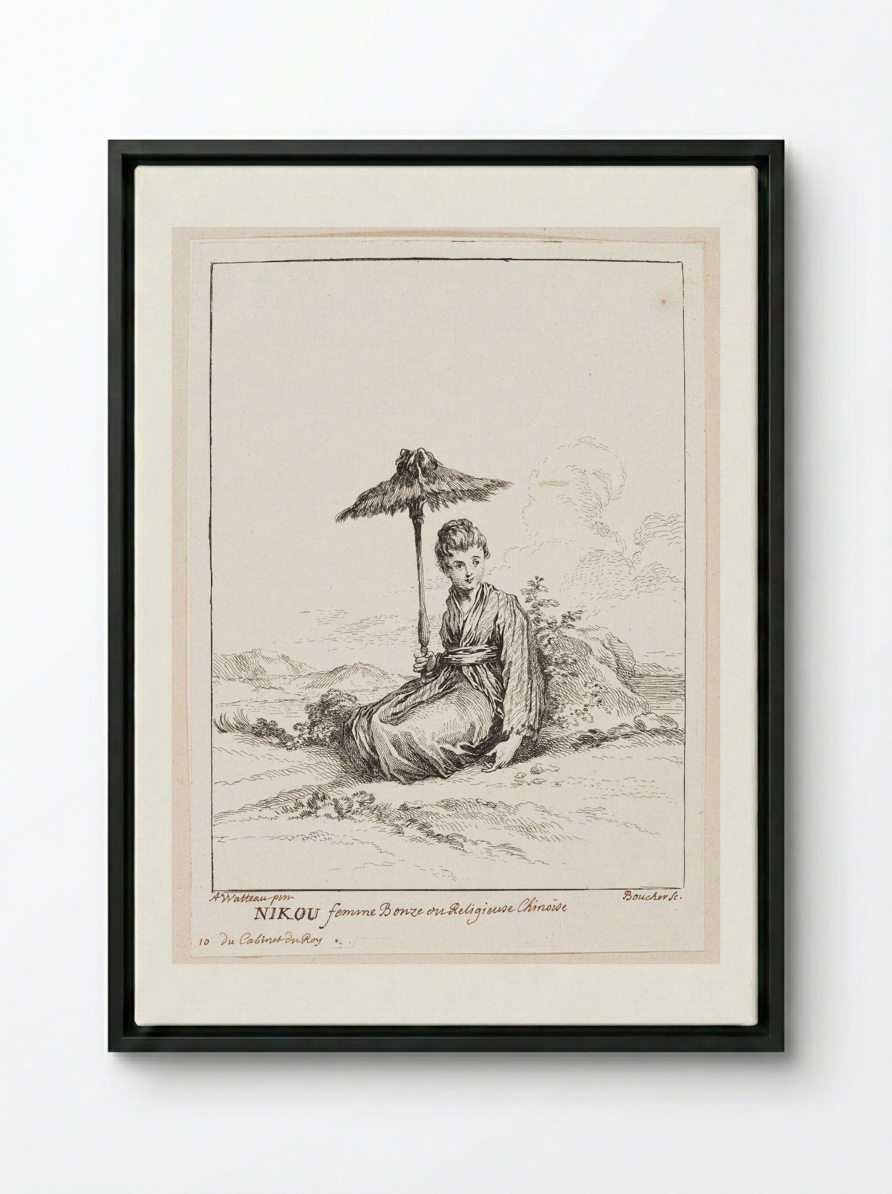 Nikou, Female Bonze or Chinese Nun - François Boucher - Framed Canvas Black